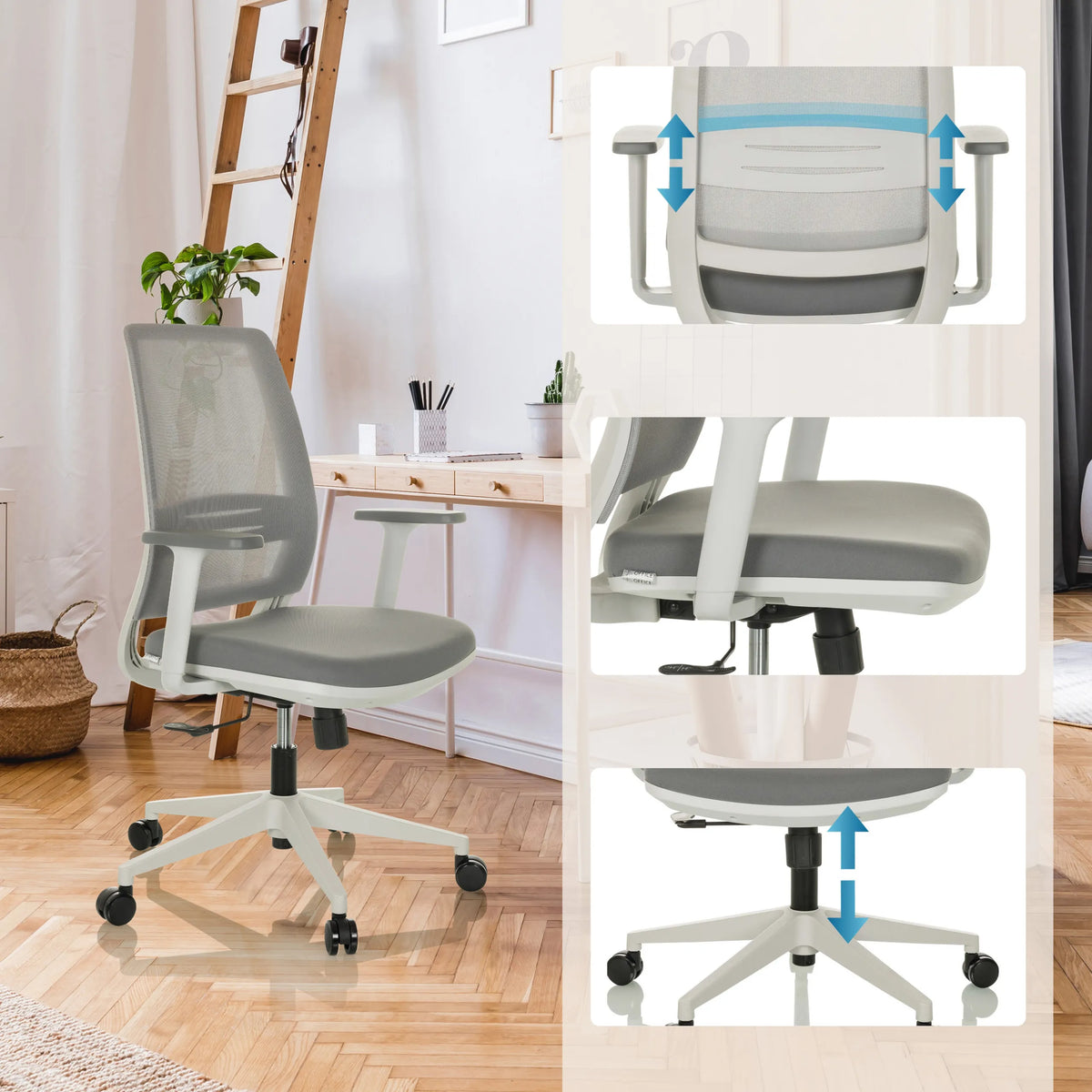 Respaldo, asiento y pistón de gas ajustables en altura de la Silla Home Office PROFONDO ECO W de hjh OFFICE