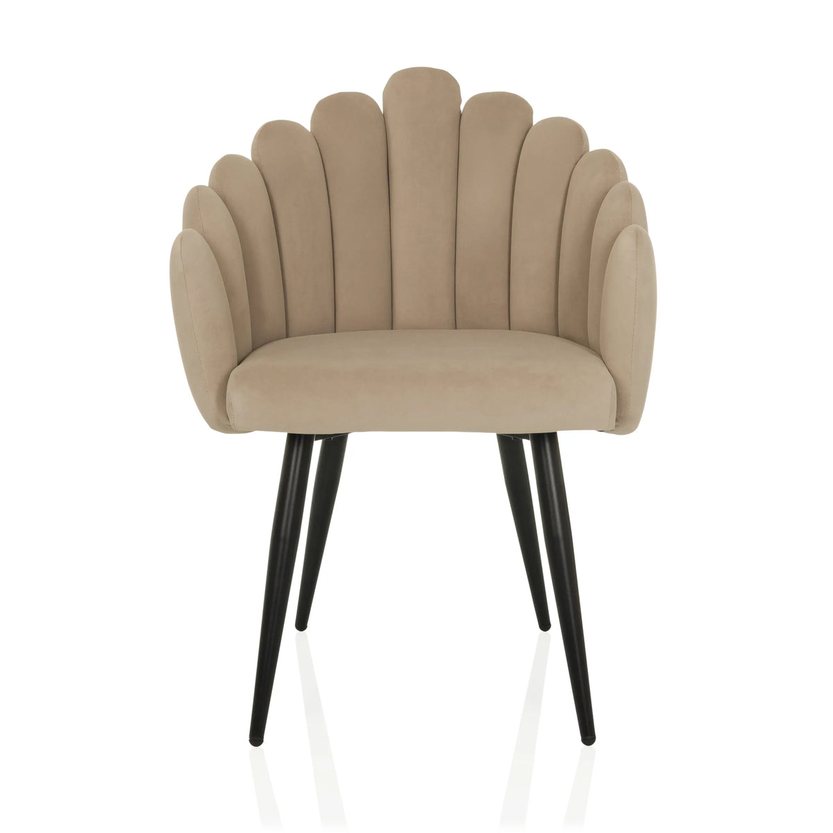 Silla de comedor SCALLORE beige con respaldo en forma de concha y patas negras de hjh LIVING – vista de 360° (vista frontal 0°)