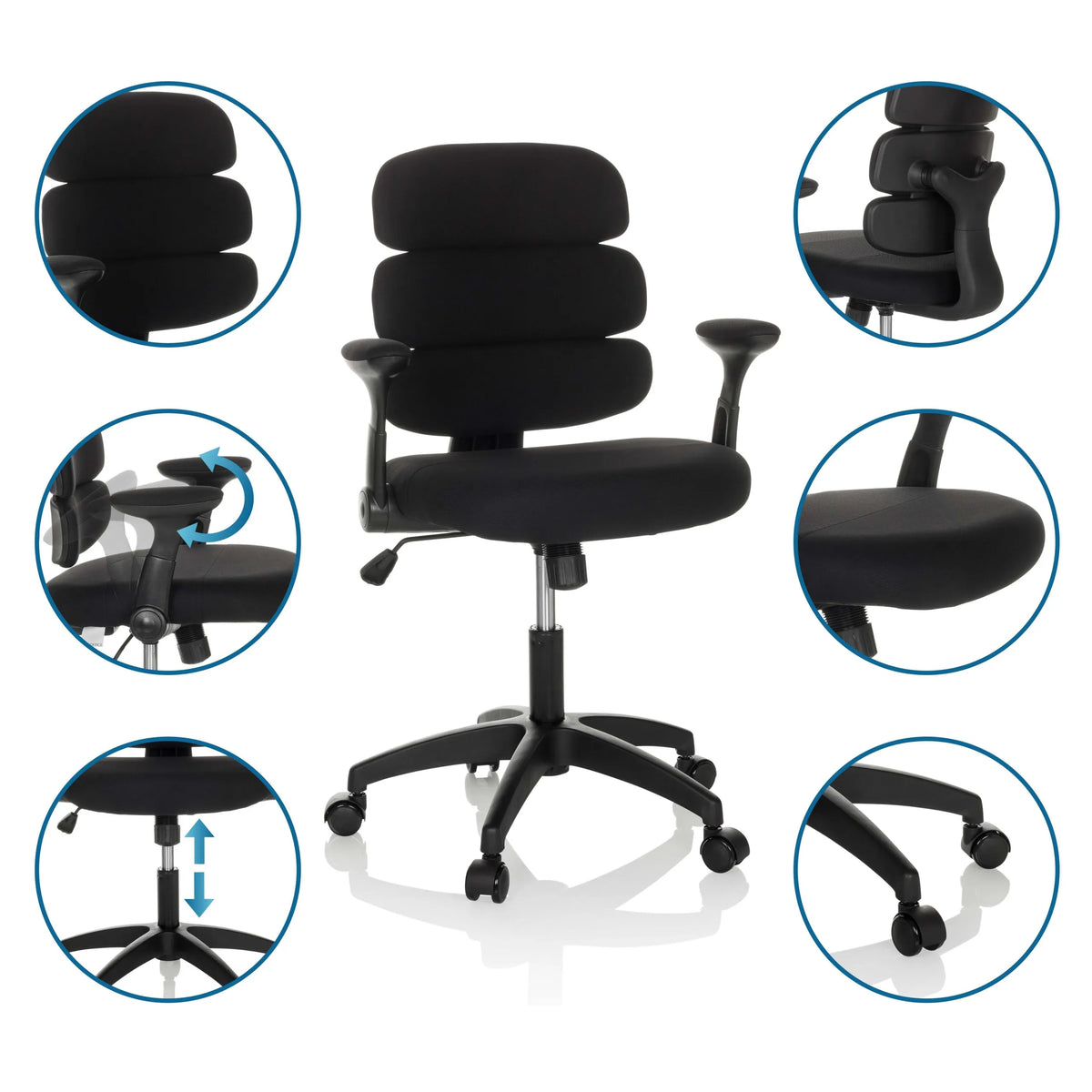 Silla giratoria para niños KID ERGOLINO B negra con altura ajustable, reposabrazos y ruedas de hjh OFFICE