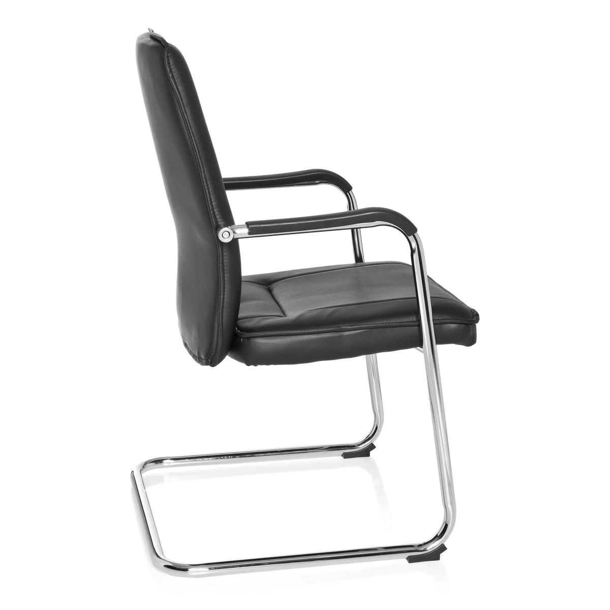 Silla viga voladiza TILA negra con reposabrazos y estructura cromada de hjh OFFICE – vista de 360° (vista lateral 100°)