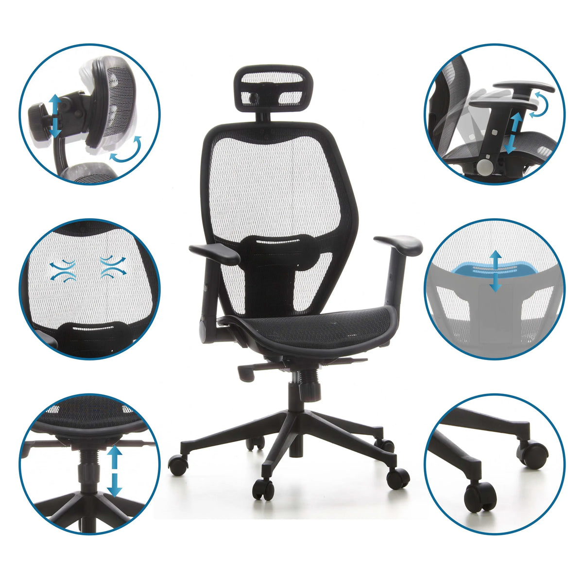 Funciones ajustables de la Silla de oficina profesional AIR-PORT con malla negra de hjh OFFICE
