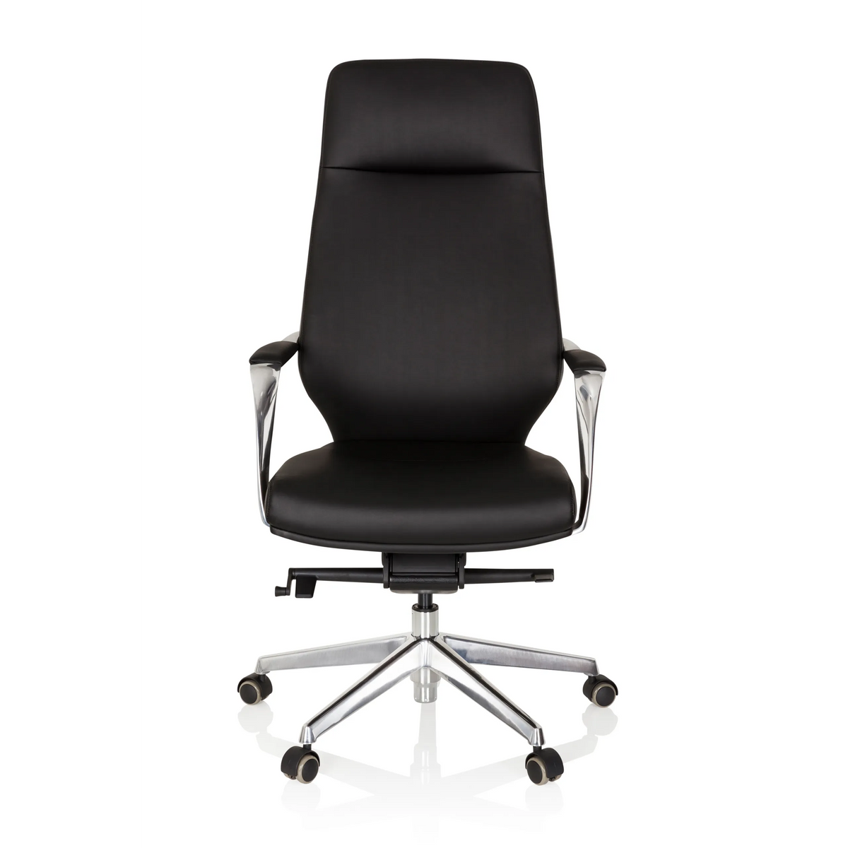 Sillón de oficina profesional VELVET negro con reposabrazos y base de cinco ruedas de hjh OFFICE – vista de 360° (vista frontal 0°)