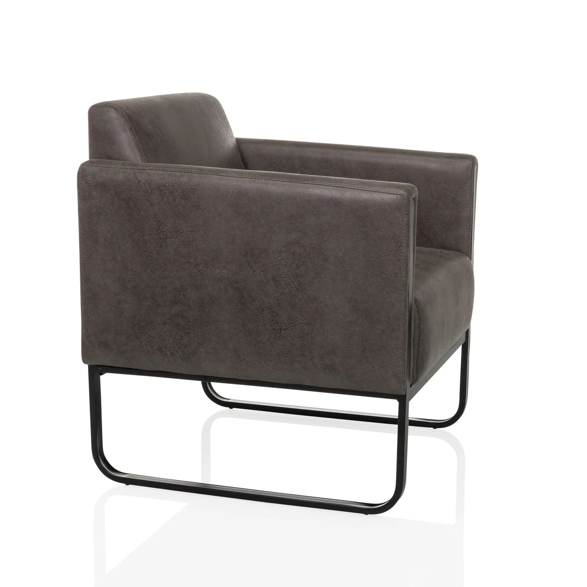 Sillón de diseño Aruba Retro gris con reposabrazos y estructura negra de hjh OFFICE – vista de 360° (vista frontal en diagonal 60°)