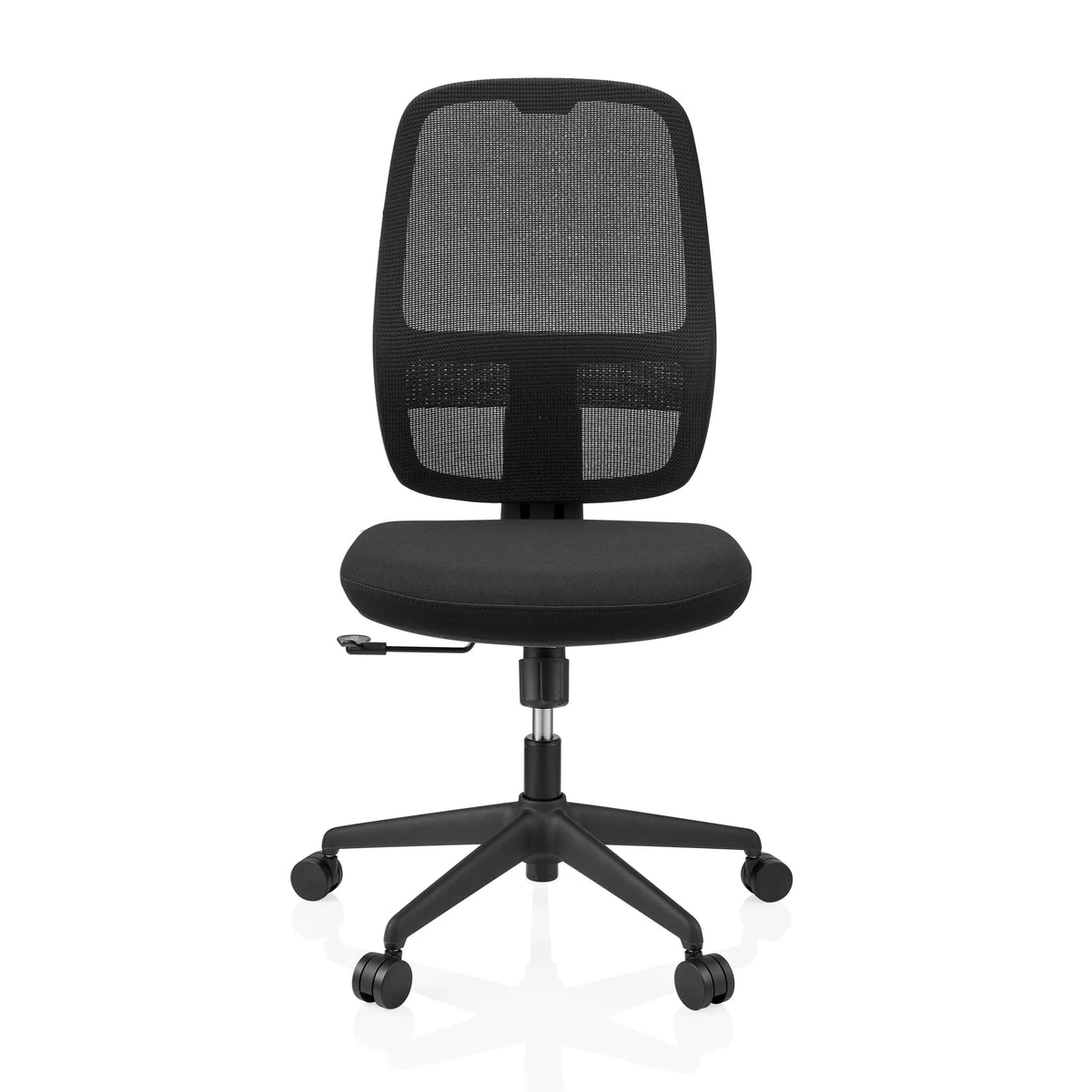 Silla de oficina profesional Minoro B negra con respaldo de malla y base de cinco ruedas de hjh OFFICE – vista de 360° (vista frontal 0°)