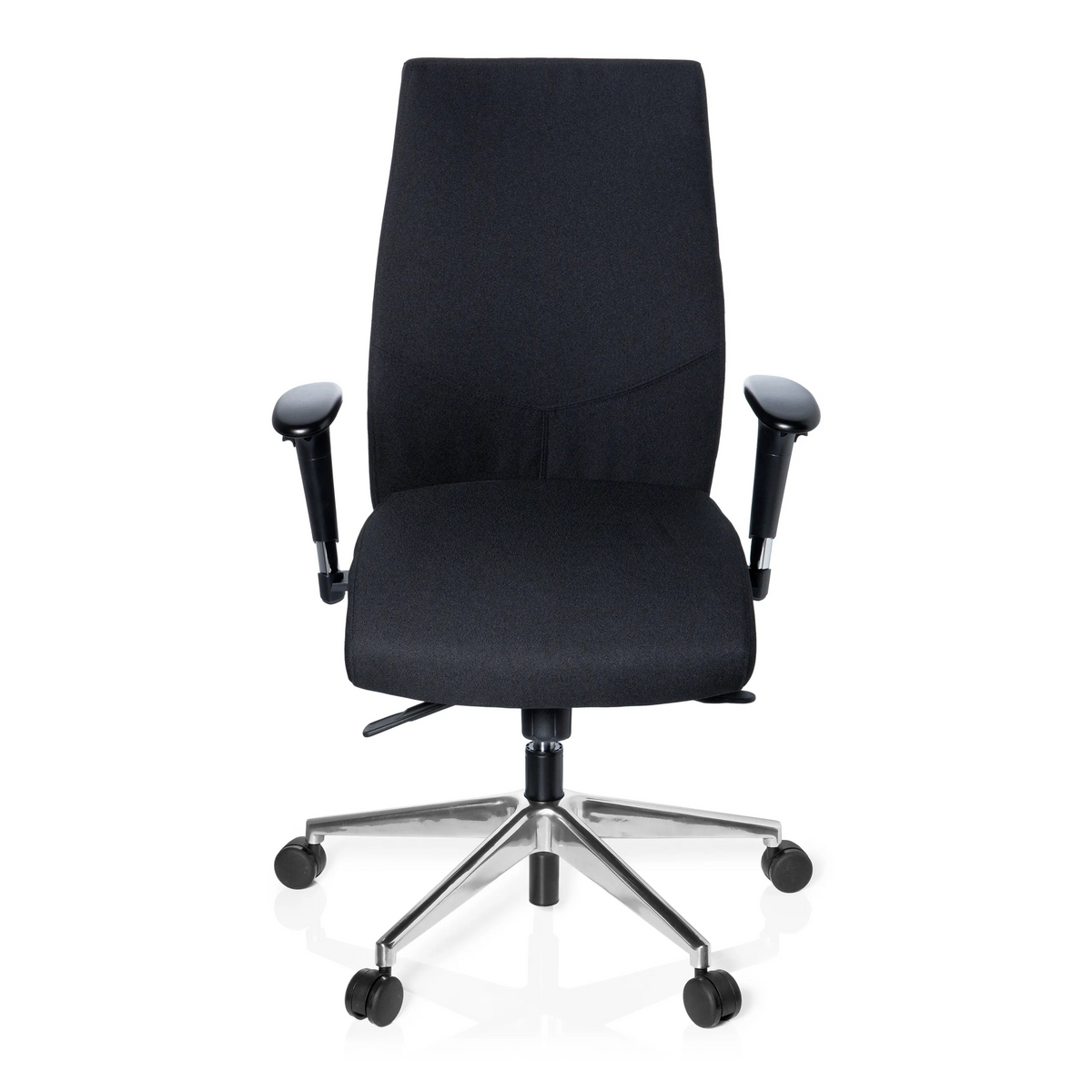 Silla de oficina profesional PRO-TEC 250 negra con reposabrazos y base de cinco ruedas de hjh OFFICE – vista de 360° (vista frontal 0°)