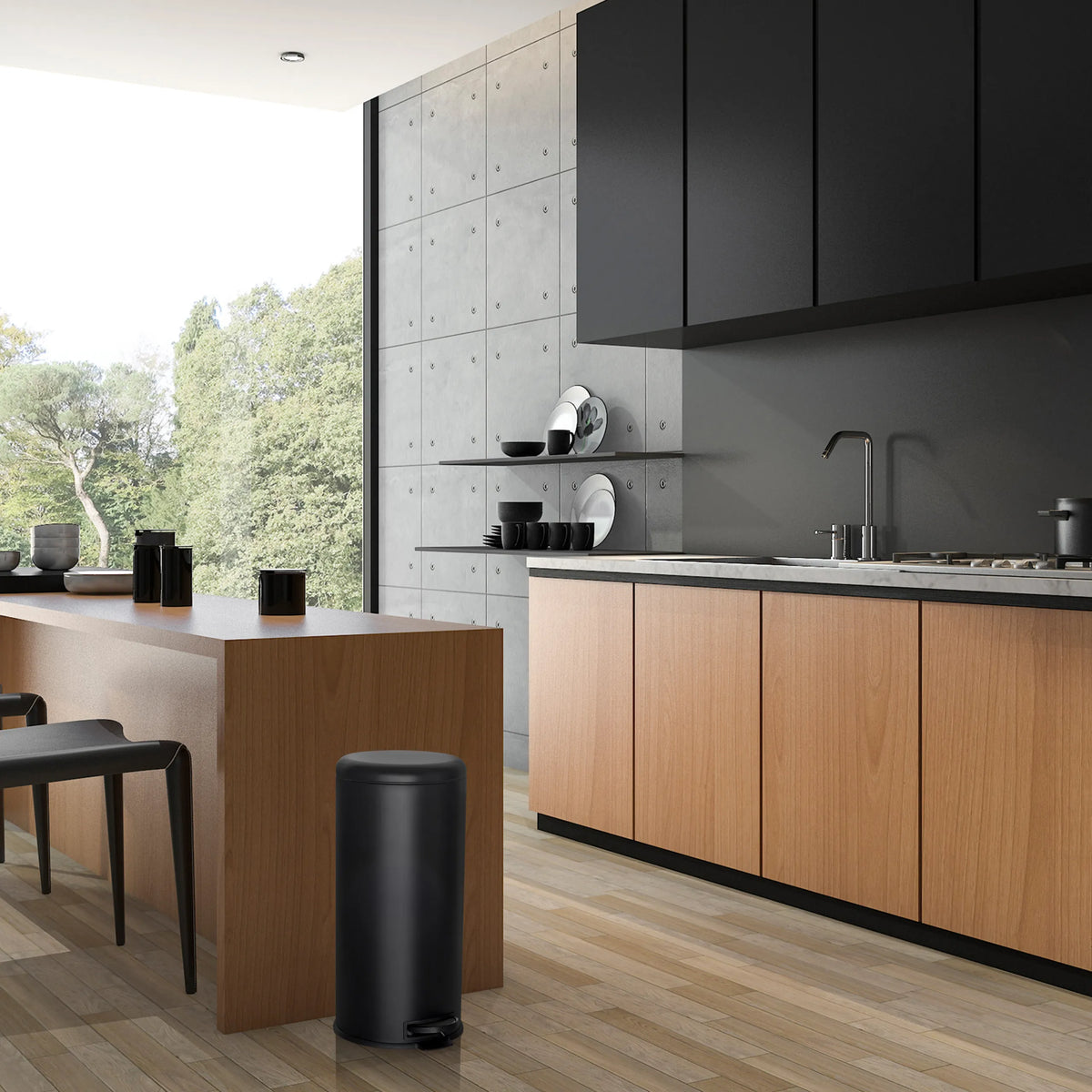 Papelera negra CLEAN STEP con capacidad de 30 litros de hjh OFFICE