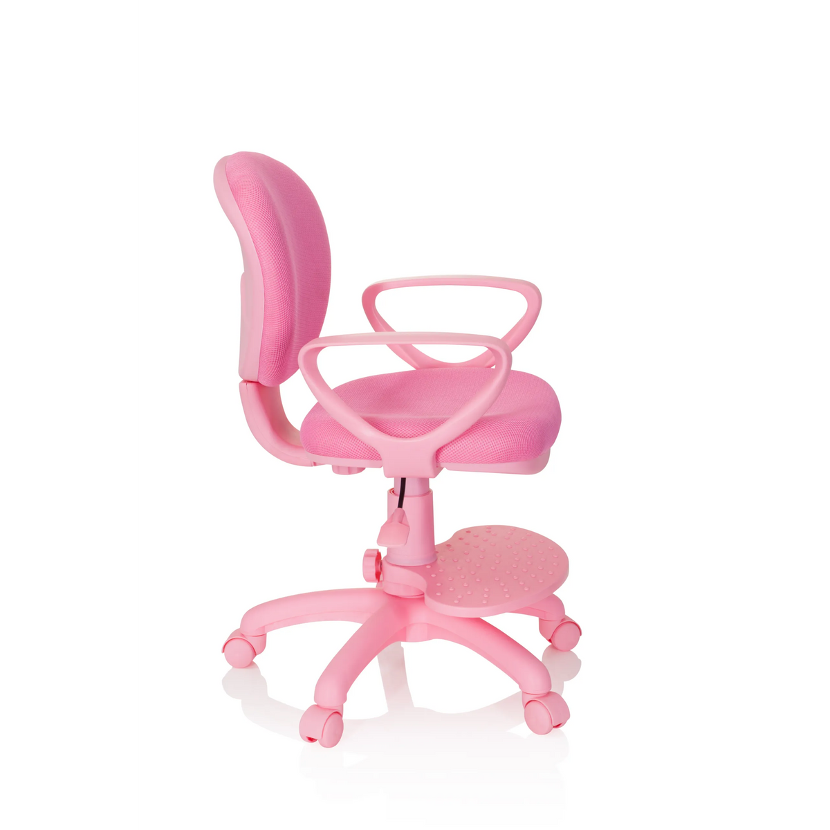Silla giratoria para niños KID COLOUR rosa con reposabrazos y base de cinco ruedas de hjh OFFICE – vista de 360° (vista lateral 80°)