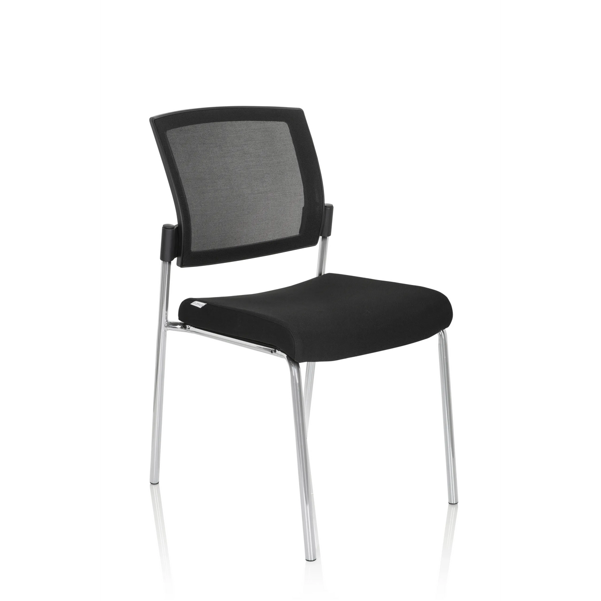Silla de cuatro patas K9 V negra con respaldo de malla y estructura metálica de hjh OFFICE – vista de 360° (vista frontal en diagonal 40°)