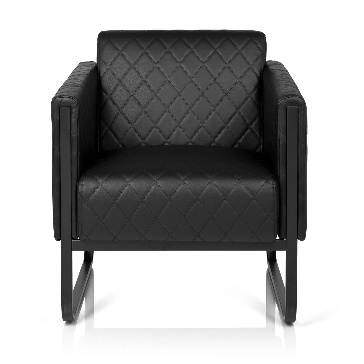 Sillón tapizada negro ARUBA BLACK con costuras de diamante y base de patín de hjh OFFICE – vista de 360° (vista frontal 0°)