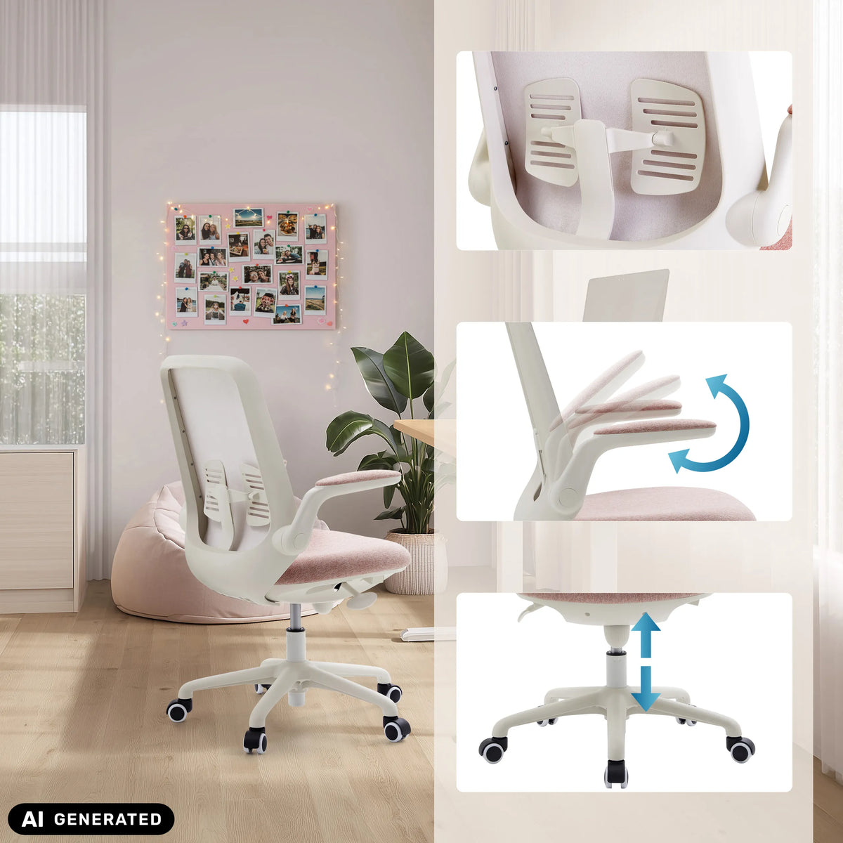 Silla giratoria para niños Swivelo en rosa con respaldo, reposabrazos y altura del asiento ajustables de hjh OFFICE (imagen generada por IA)