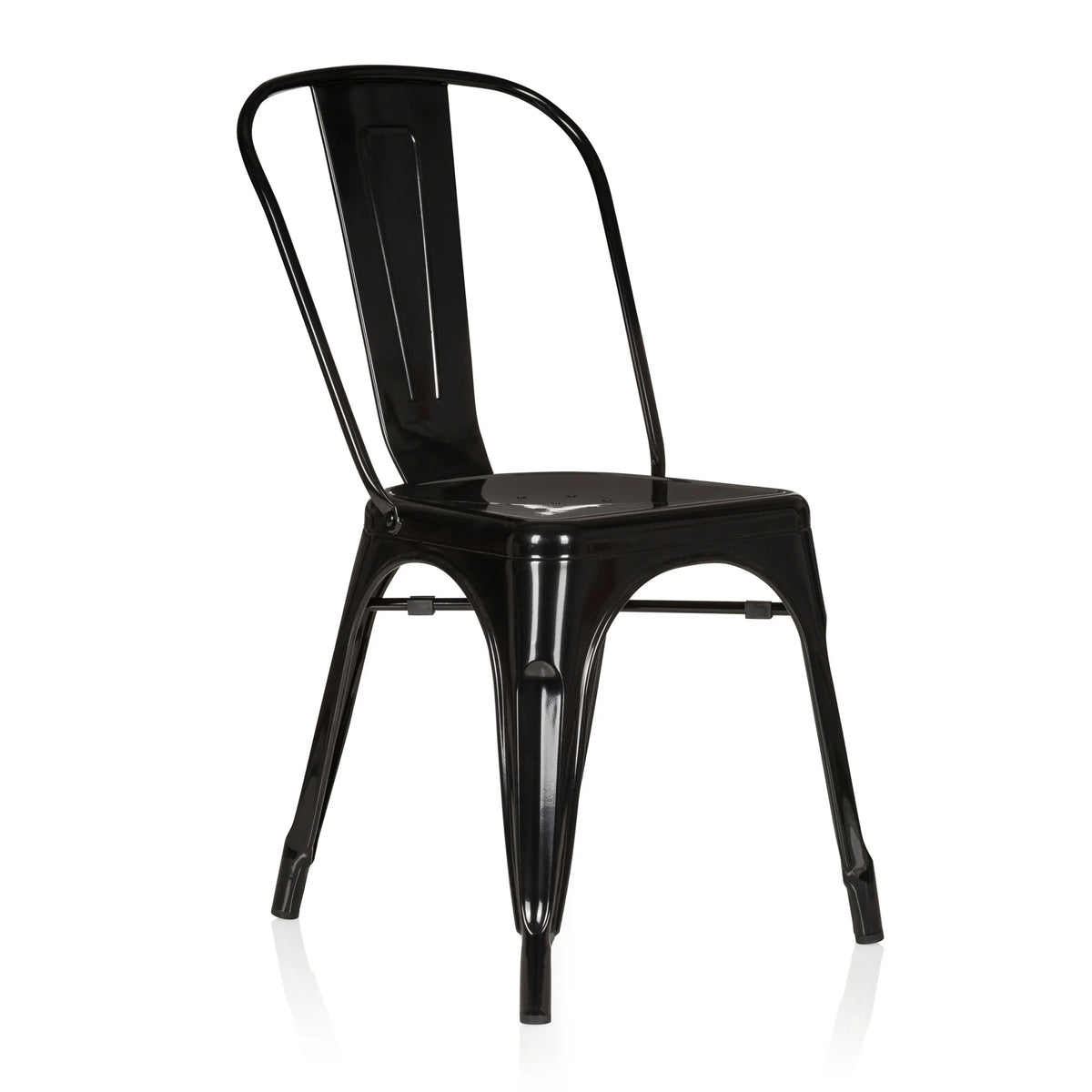 Silla de comedor negra VANTAGGIO COMFORT con estructura metálica y respaldo alto de hjh OFFICE – vista de 360° (vista frontal en diagonal 40°)