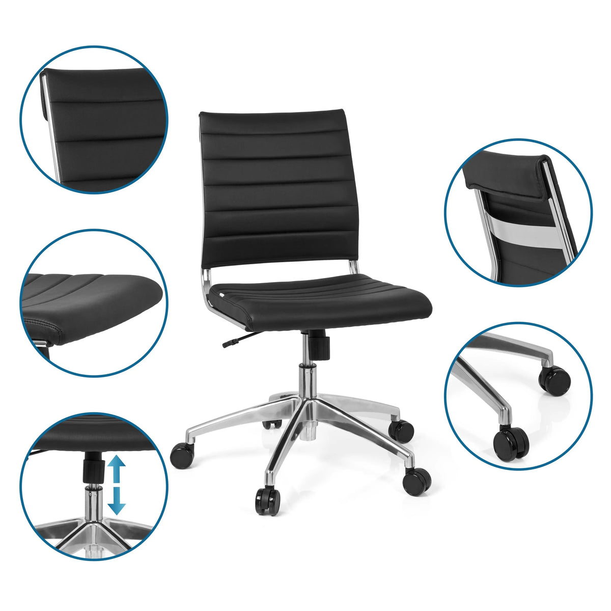 Silla de oficina profesional TRISHA negra con costuras, pistón de gas y base con ruedas de hjh OFFICE