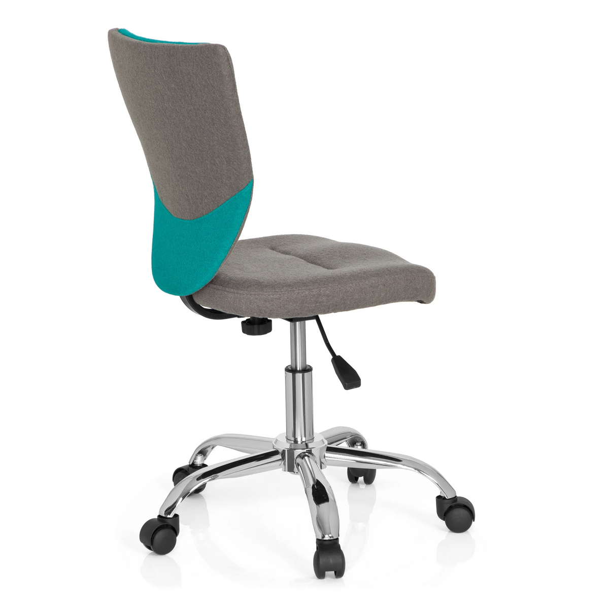 Silla giratoria para niños KIDDY COMFORT en color gris turquesa con base de estrella y cinco ruedas de hjh OFFICE – vista de 360° (vista trasera en diagonal 120°)