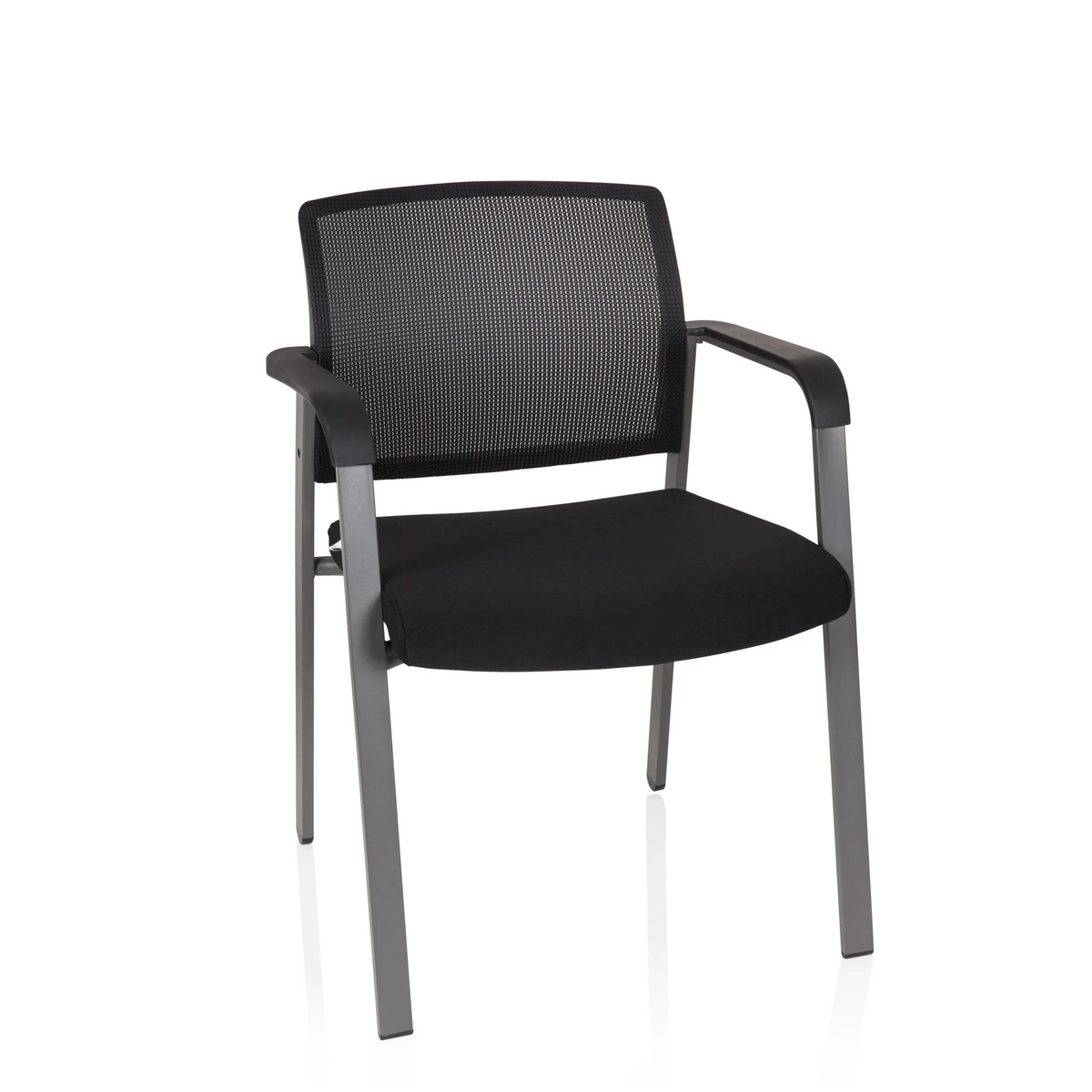 Silla de cuatro patas MEET negra con respaldo de malla y reposabrazos de hjh OFFICE – vista de 360° (vista frontal 20°)