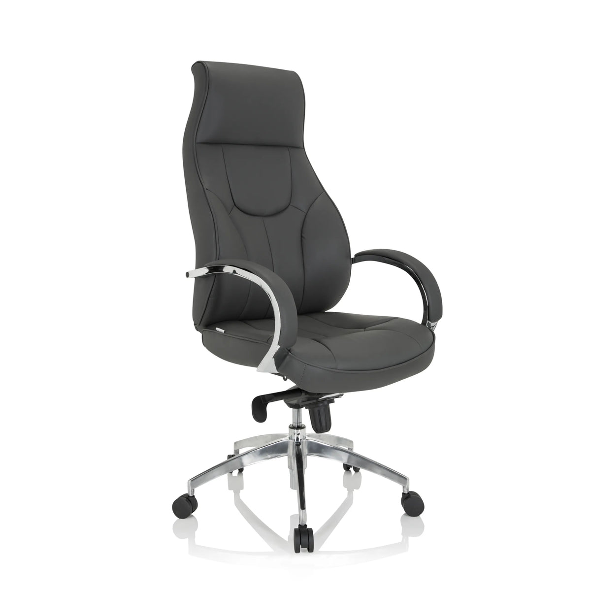 Sillón de oficina profesional ELEGANCE I gris con reposabrazos y base brillante de cinco ruedas de hjh OFFICE – vista de 360° (vista frontal en diagonal 40°)