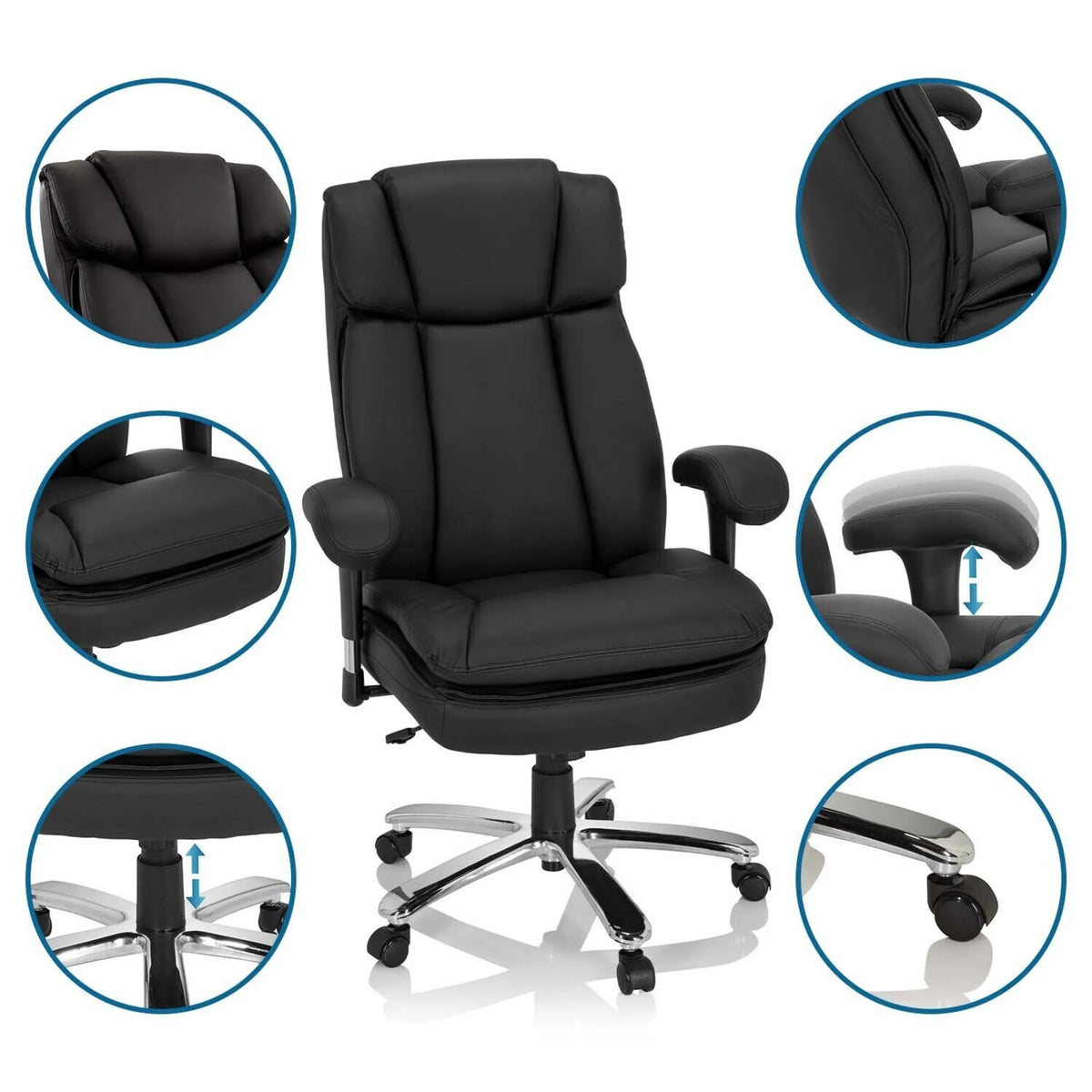 Silla giratoria BUILDER XXL I en cuero sintético negro con reposabrazos ajustables de hjh OFFICE