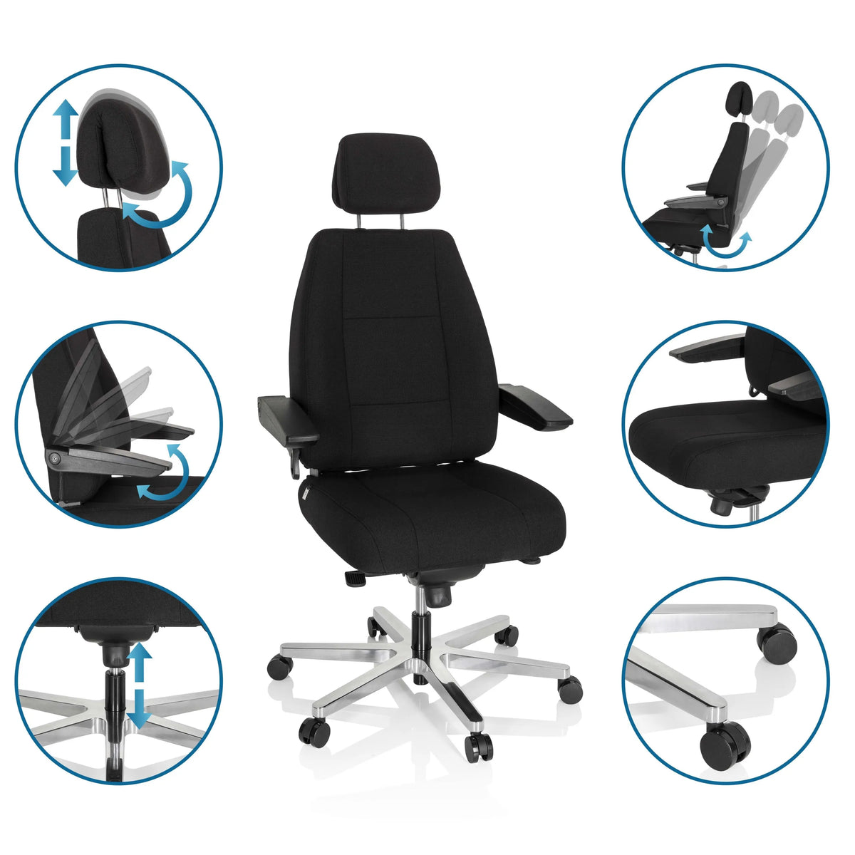 Silla giratoria XXL 24 HOURS I en negro con diversas opciones de ajuste de hjh OFFICE
