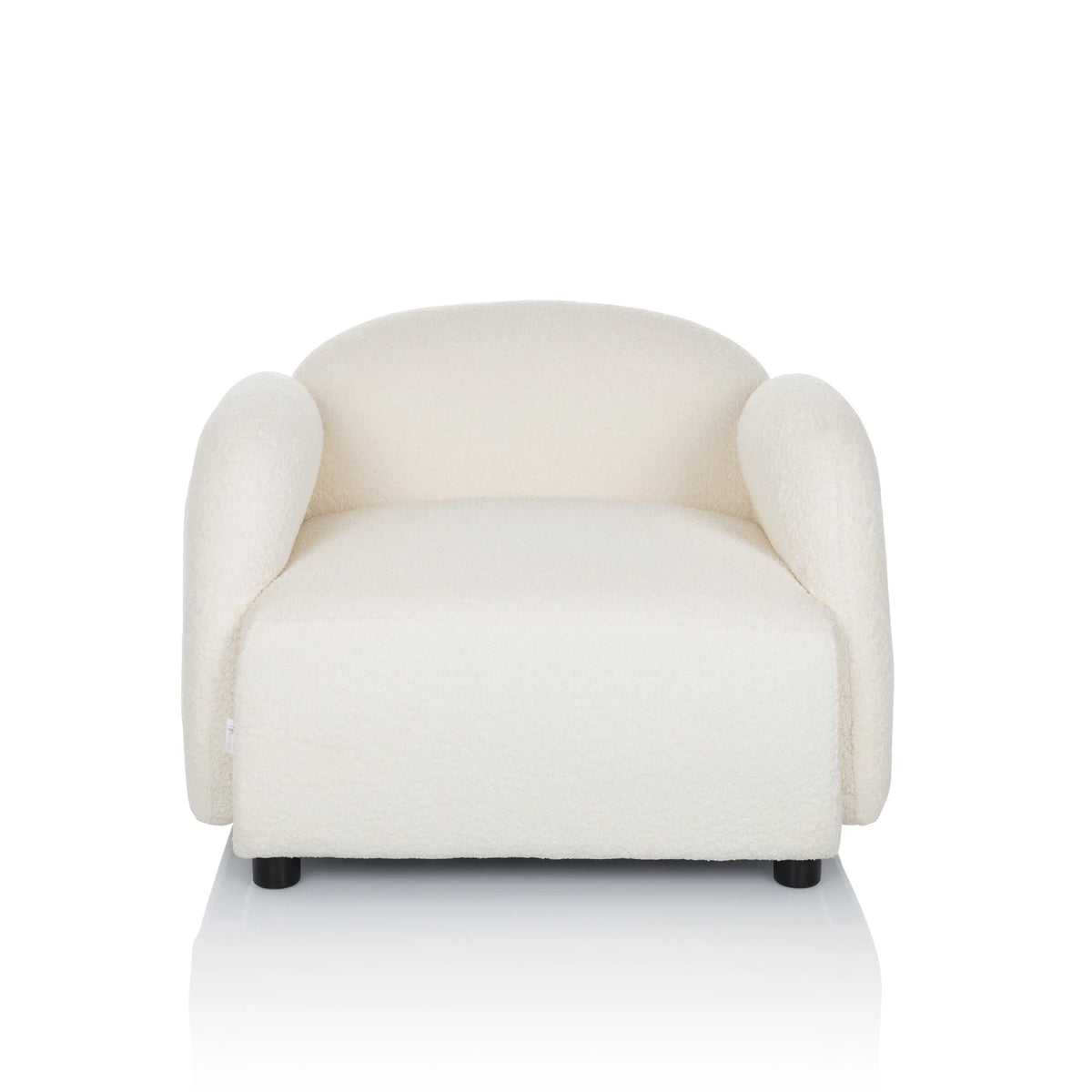 Sillón de diseño VERDUNA blanco con tapizado de tela estructurada y patas negras cortas de hjh LIVING – vista de 360° (vista frontal 0°)