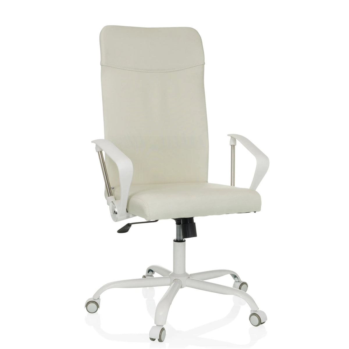 Silla Home Office STRYKA W beige con reposabrazos y base de cinco ruedas de hjh OFFICE – vista de 360° (vista frontal 15°)