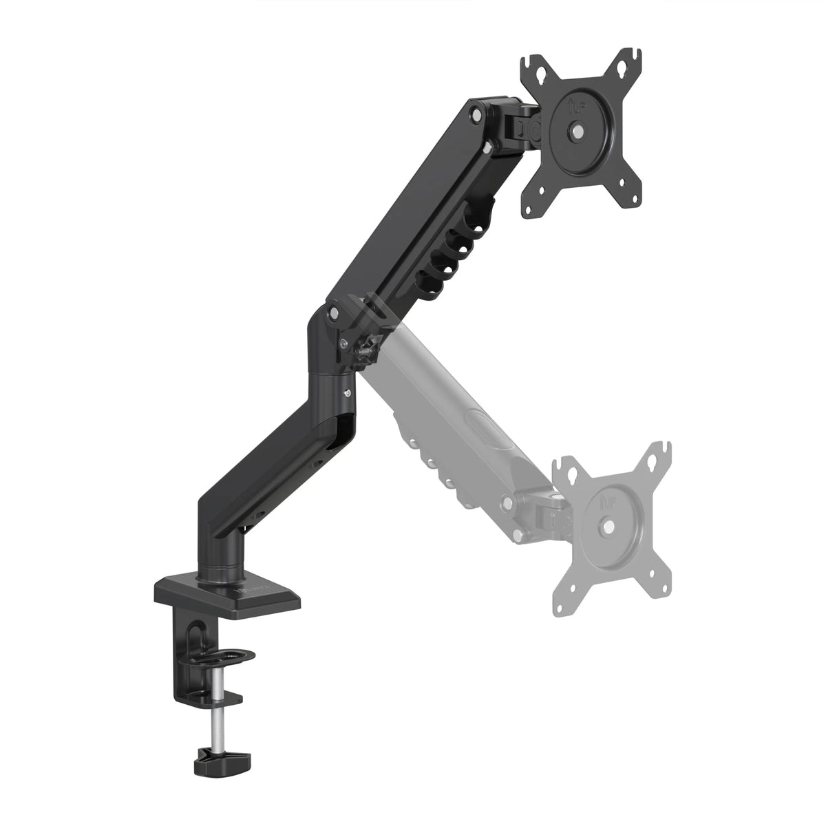 Soporte de monitor negro Ergomount GF1 con dos brazos ajustables y fijación a mesa de hjh OFFICE