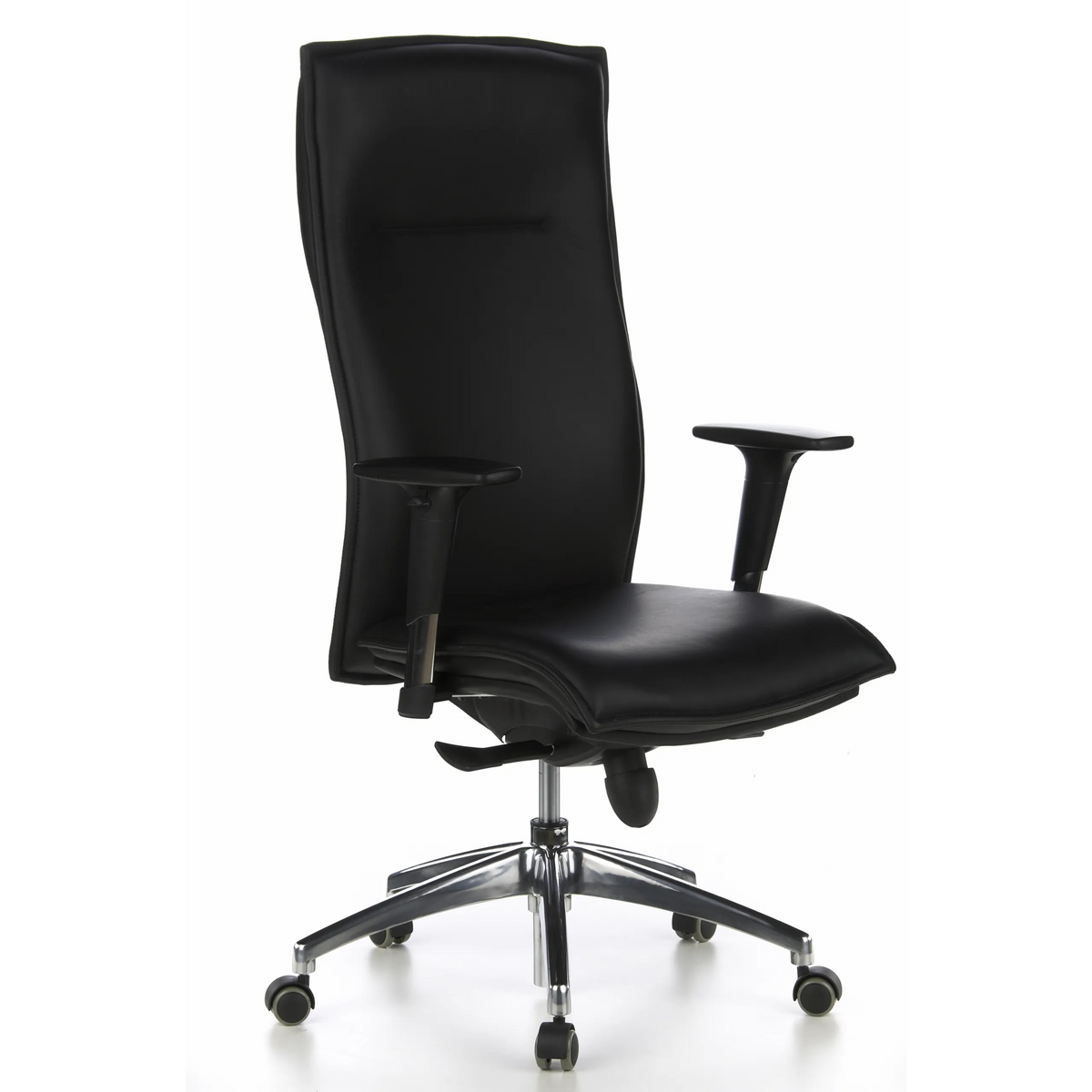 Sillón de alta gama MURANO 20 negro con reposabrazos y base de cinco ruedas de hjh OFFICE – vista de 360° (vista frontal en diagonal 40°)