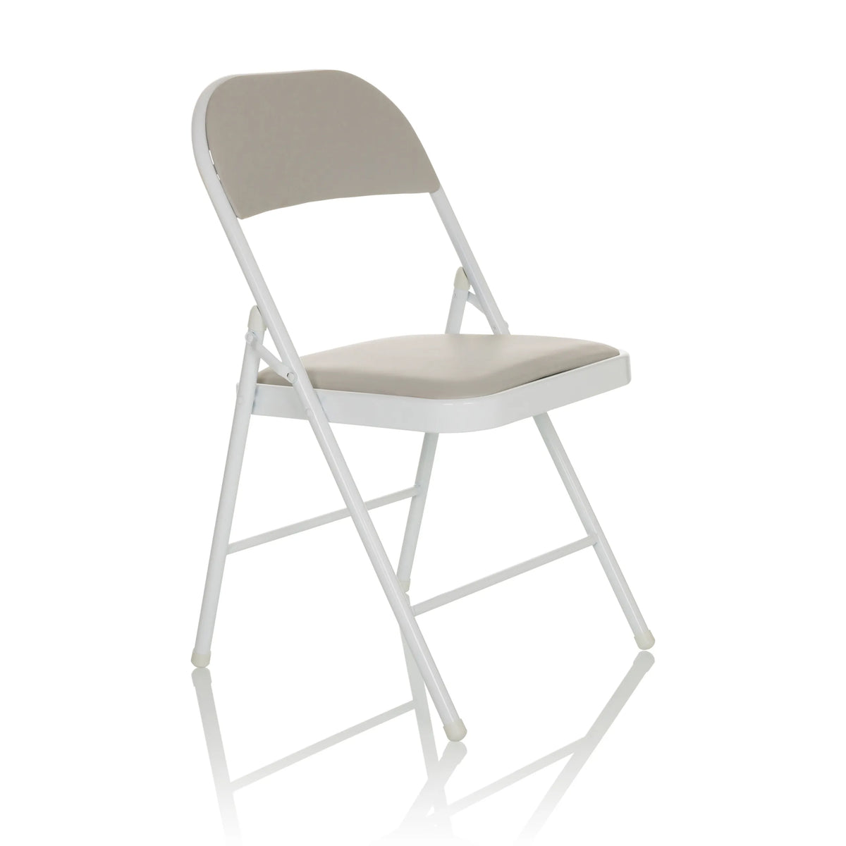 silla plegable gris TUDELA W con tapizado de cuero sintético y estructura blanca de hjh OFFICE – vista de 360° (vista frontal en diagonal 45°)