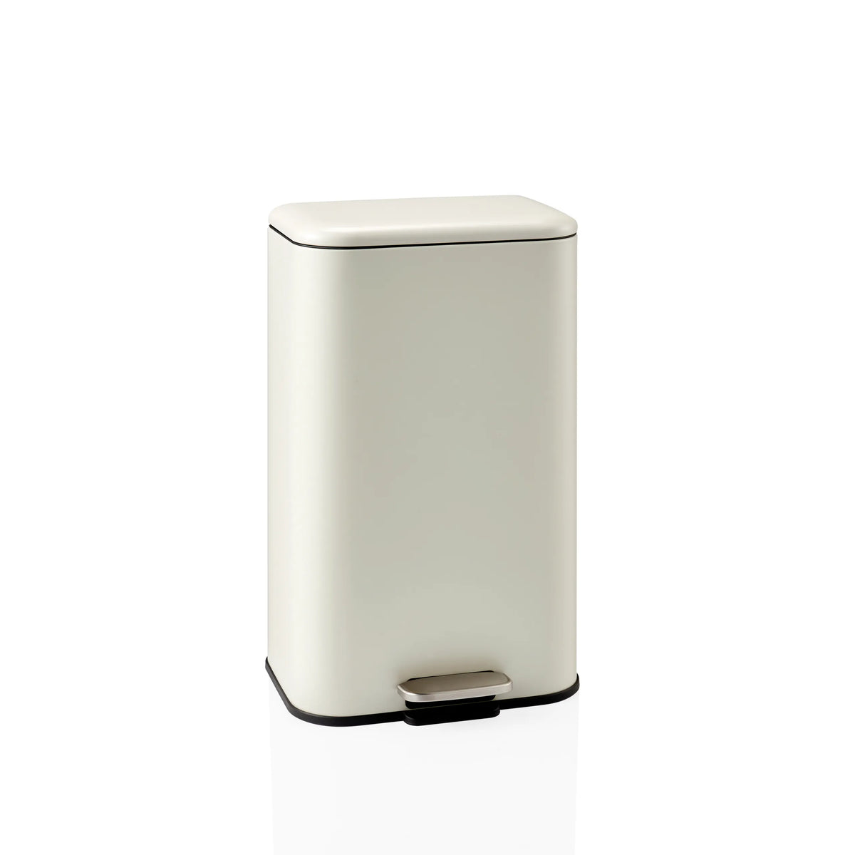Papelera Clean 1 beige con apertura de pedal y tapa plana de hjh OFFICE – vista de 360° (vista frontal 15°)