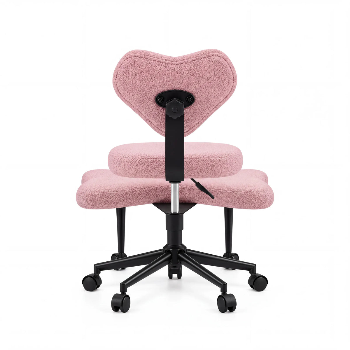 Vista trasera de la silla de meditación Asanasit rosa con respaldo en forma de corazón y base en cruz negra de hjh LIVING