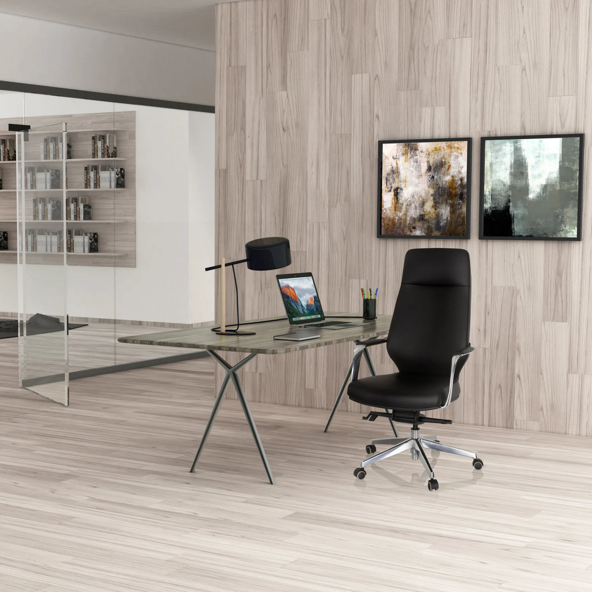 Sillón de oficina profesional VELVET en negro con respaldo alto y ruedas de hjh OFFICE
