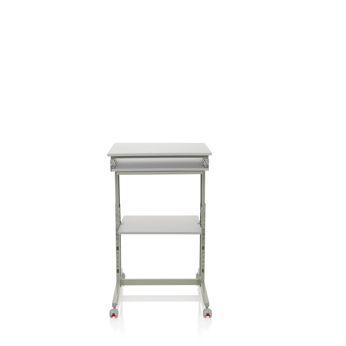Escritorio de pie gris WORKSTATION con superficie de apoyo y cuatro ruedas de hjh OFFICE – vista de 360° (vista frontal 0°)