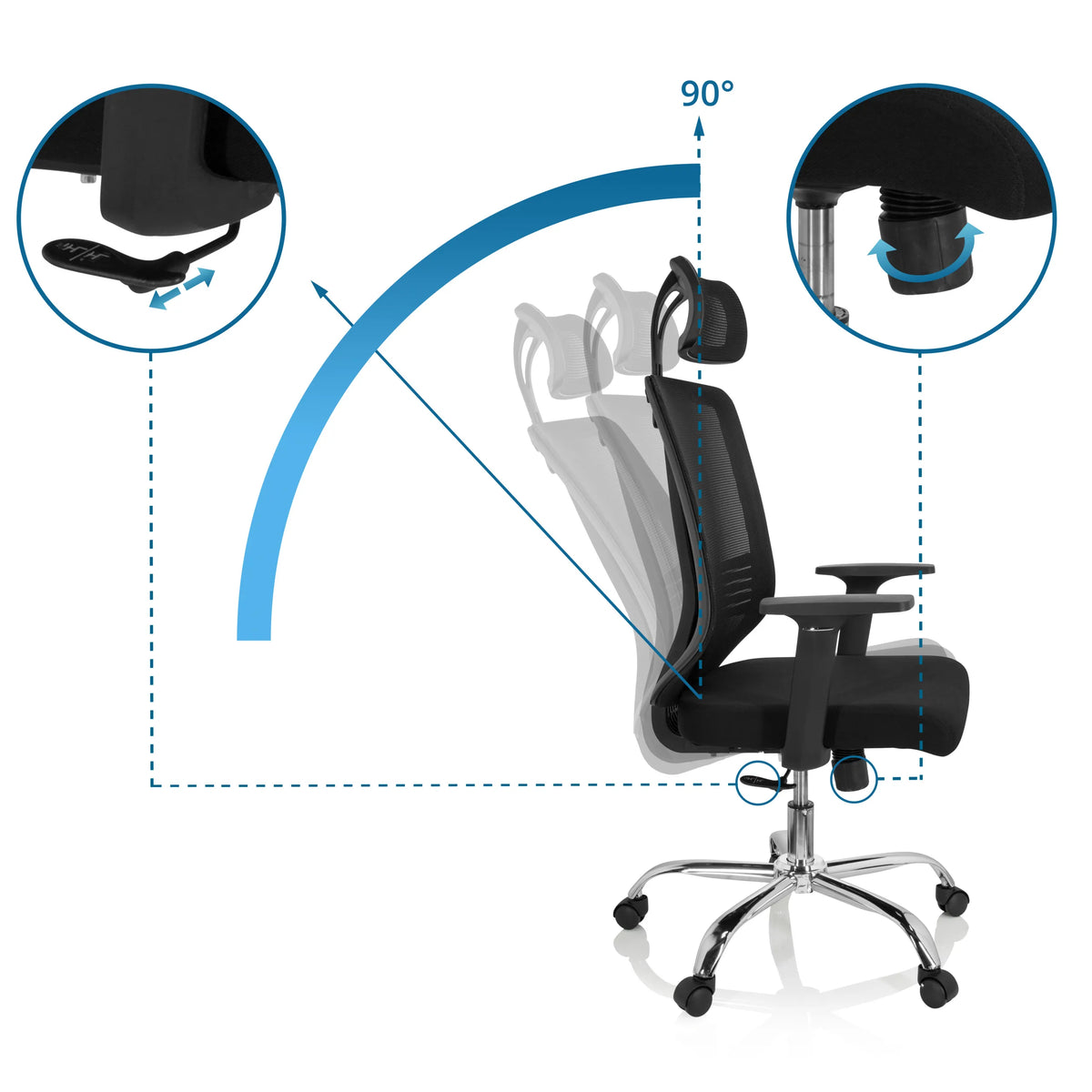 Respaldo ajustable con inclinación de 90 grados de la Silla Home Office ZH 200 de hjh OFFICE