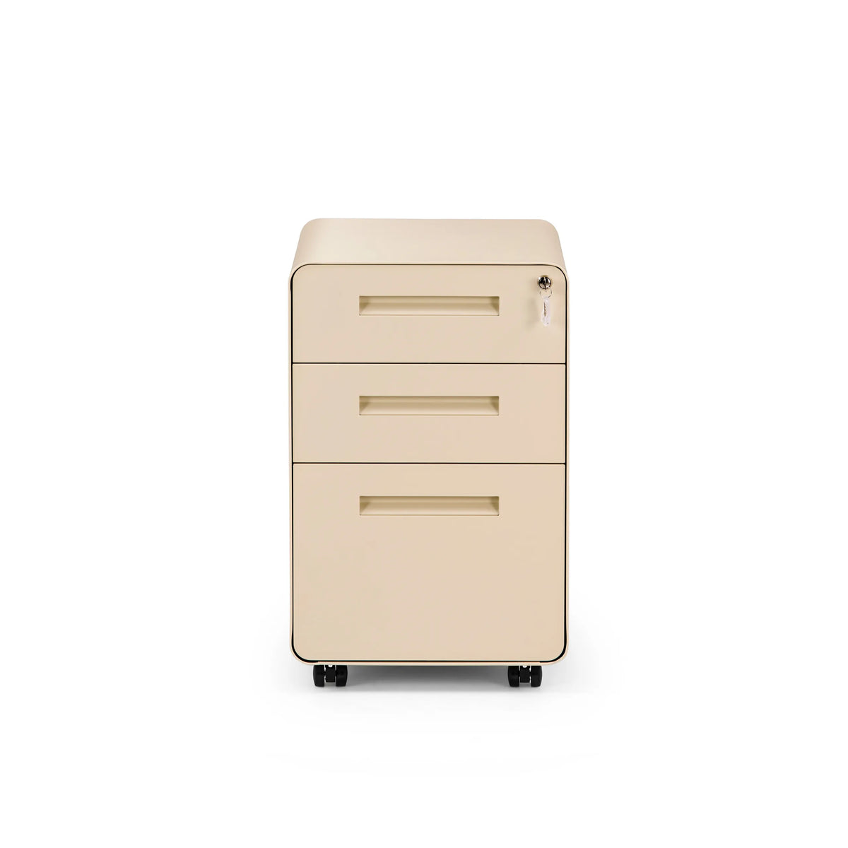 Archivador rodante COLOR PLUS I beige de metal con tres cajones y cuatro ruedas de hjh OFFICE – vista de 360° (vista frontal 0°)