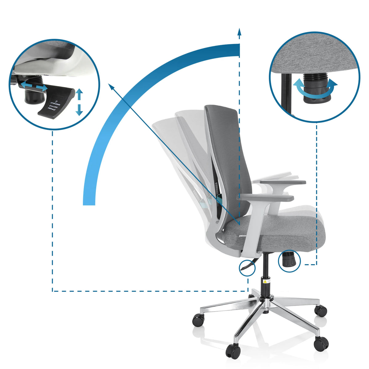 Respaldo y altura del asiento ajustables de la Silla de oficina profesional HALIFAX en gris de hjh OFFICE
