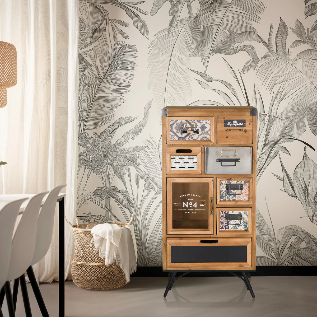 Aparador CONTINENTO S en tonos de madera oscura con diversos cajones y patas de metal de hjh LIVING