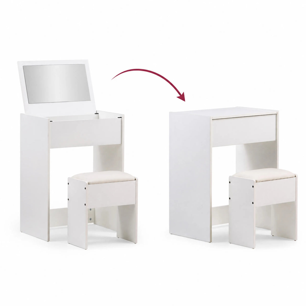 Mecanismo plegable del tocador Glamdesk en blanco con taburete a juego de hjh LIVING