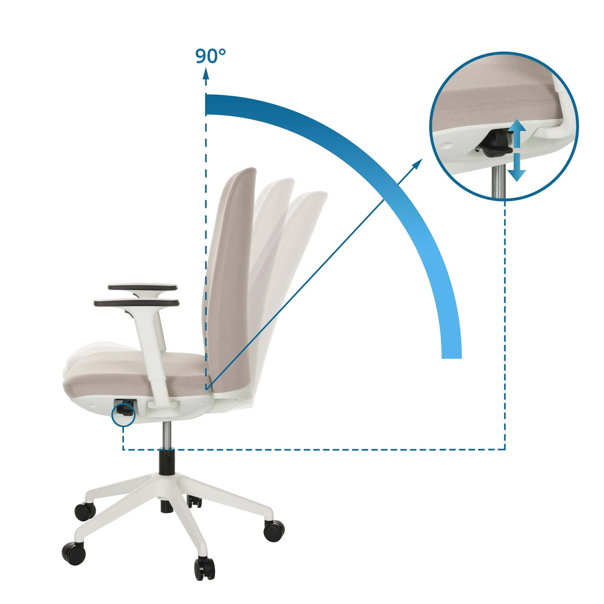 Respaldo ajustable con un ángulo de inclinación de 90° de la Silla de oficina profesional NESTORA de hjh OFFICE