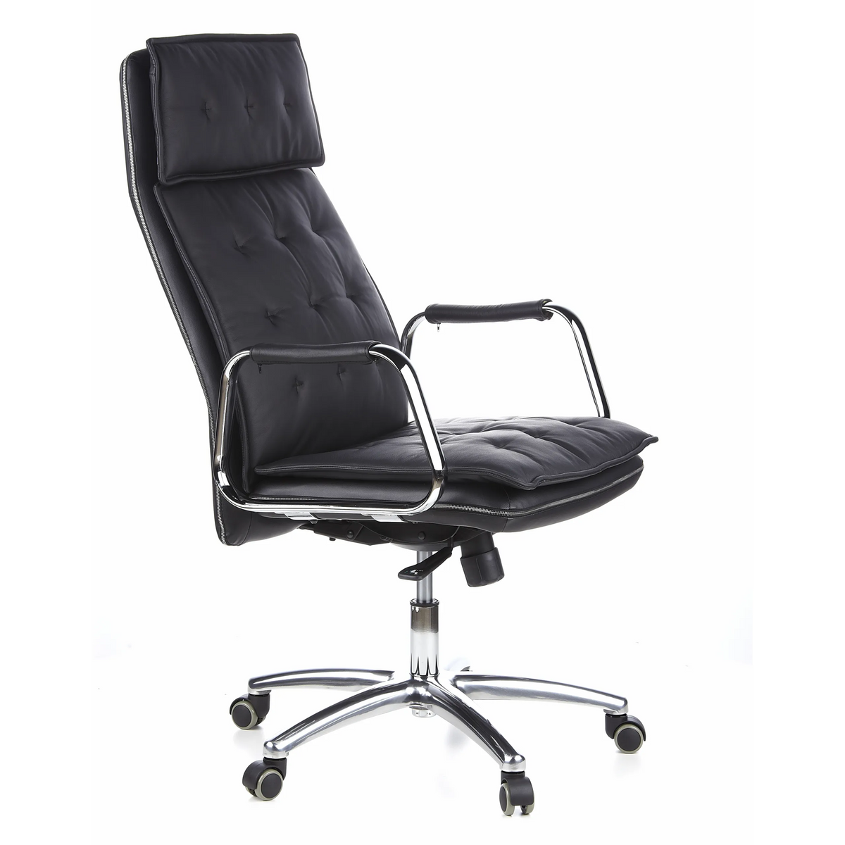 Sillón de oficina profesional VILLA 20 negro con tapicería acolchada y base de cinco ruedas de hjh OFFICE – vista de 360° (vista frontal en diagonal 60°)