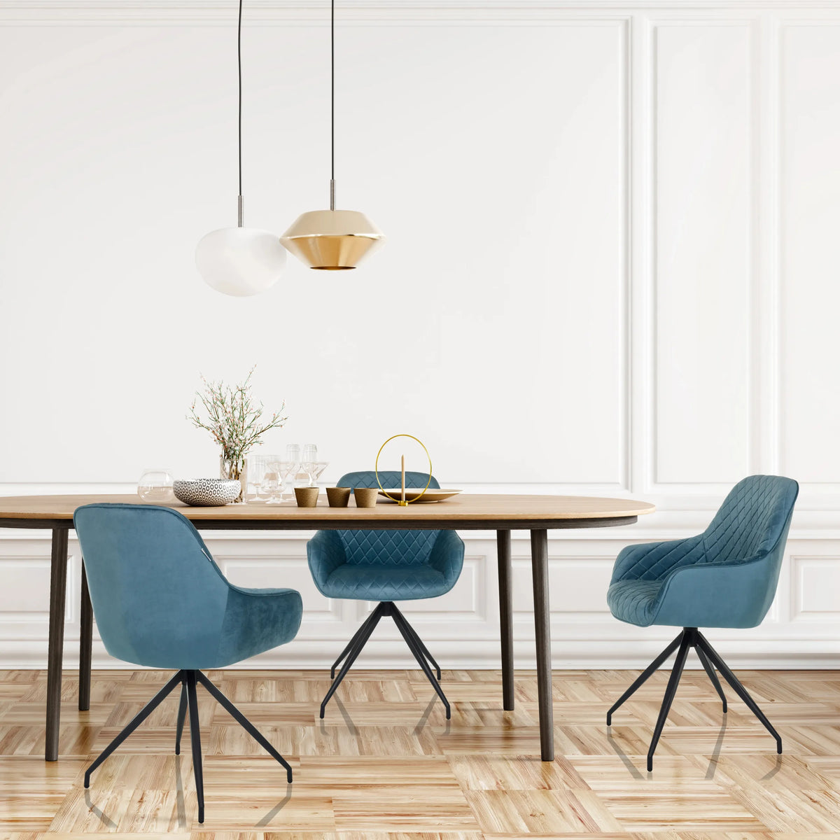 Sillas tapizadas ELVERUM en color azul grisáceo con respaldo acolchado y estructura de cuatro patas de hjh LIVING