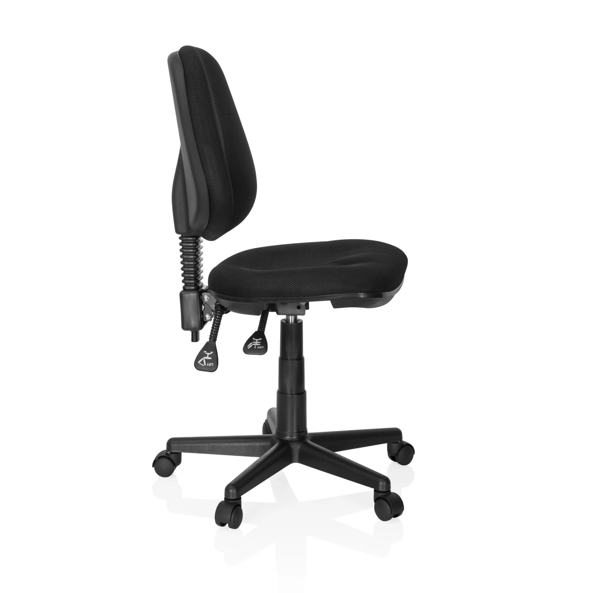 Silla Home Office CITY 25 negra con respaldo de malla y base de cinco ruedas de hjh OFFICE – vista de 360° (vista lateral 80°)