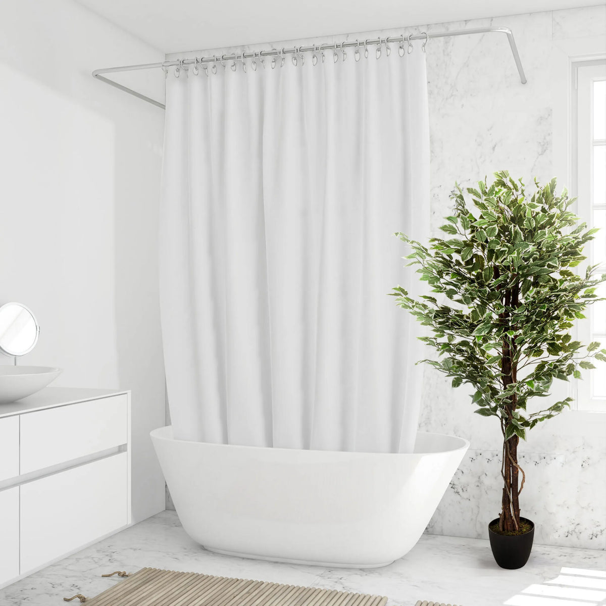 Planta artificial verde FICUS en una maceta negra en el baño de hjh OFFICE