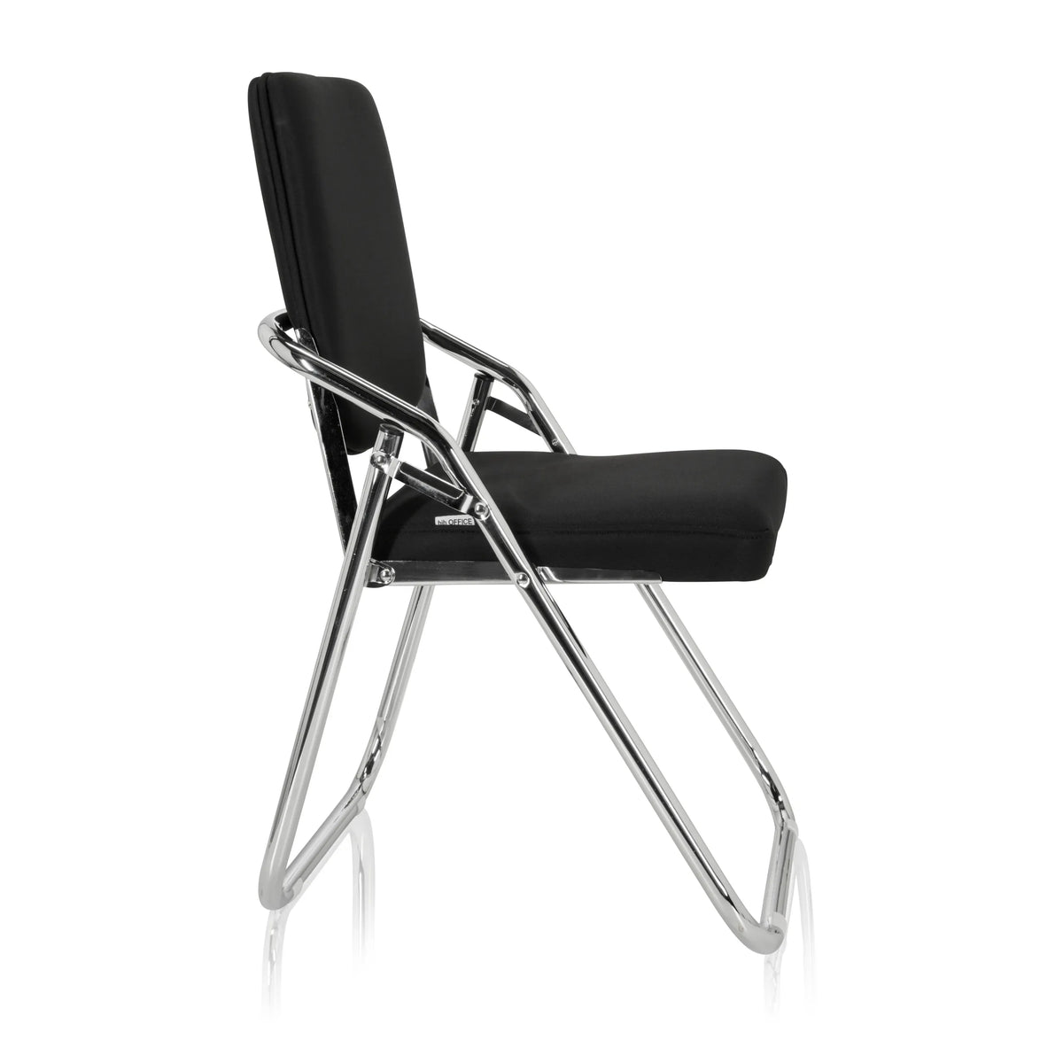 Silla plegable ESTO negra con funda de tela y estructura cromada de hjh OFFICE – vista de 360° (vista lateral 80°)