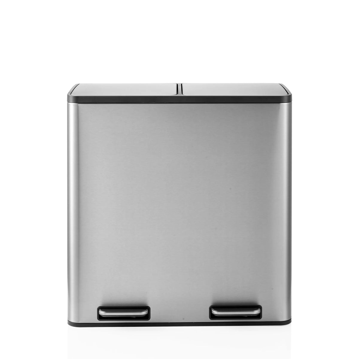 Papelera Clean 13 S plateada con dos compartimentos y pedales de hjh OFFICE – vista de 360° (vista frontal 0°)