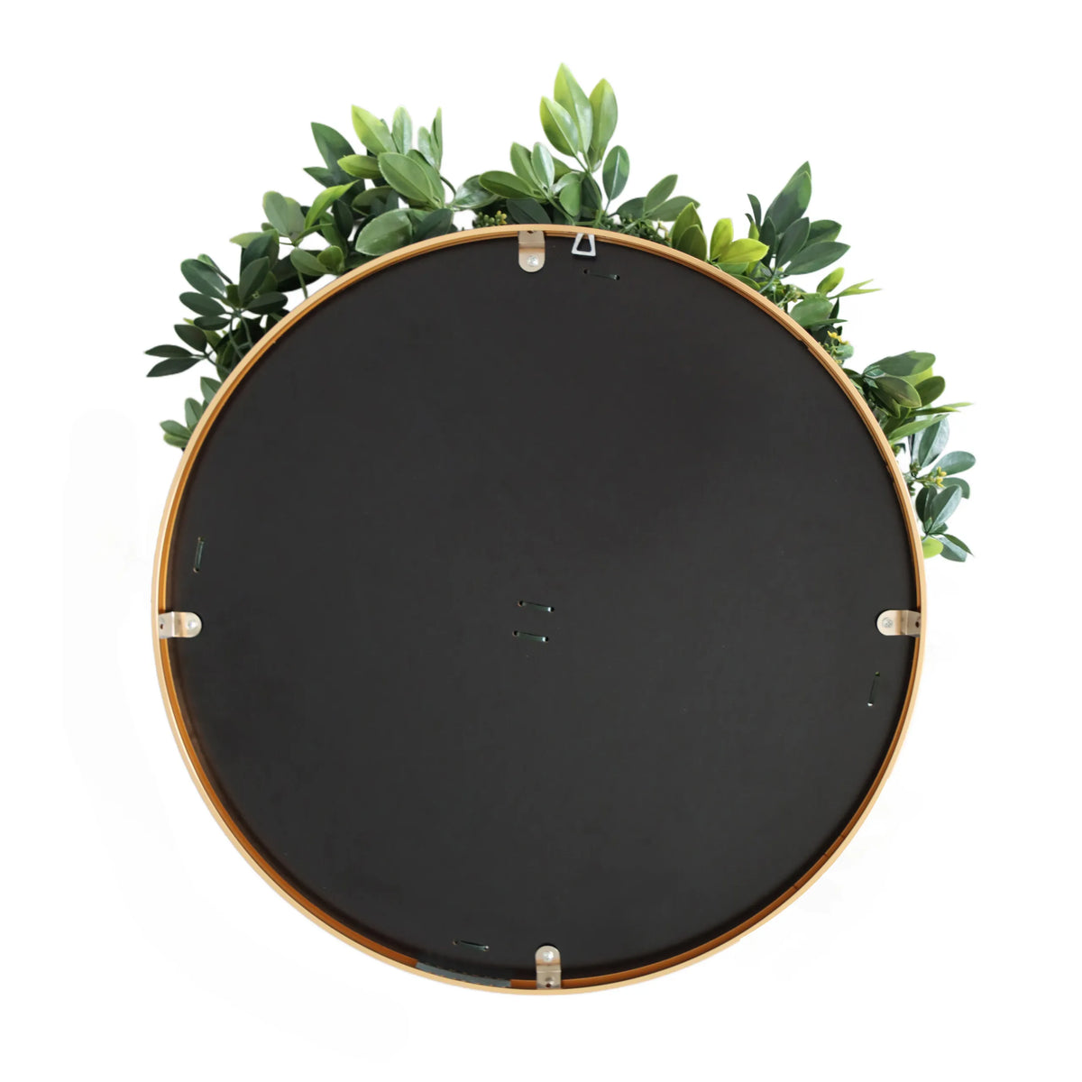 Parte posterior de la Estera vegetal redonda LEAFLUXE WALL 2 en negro con borde dorado de hjh LIVING