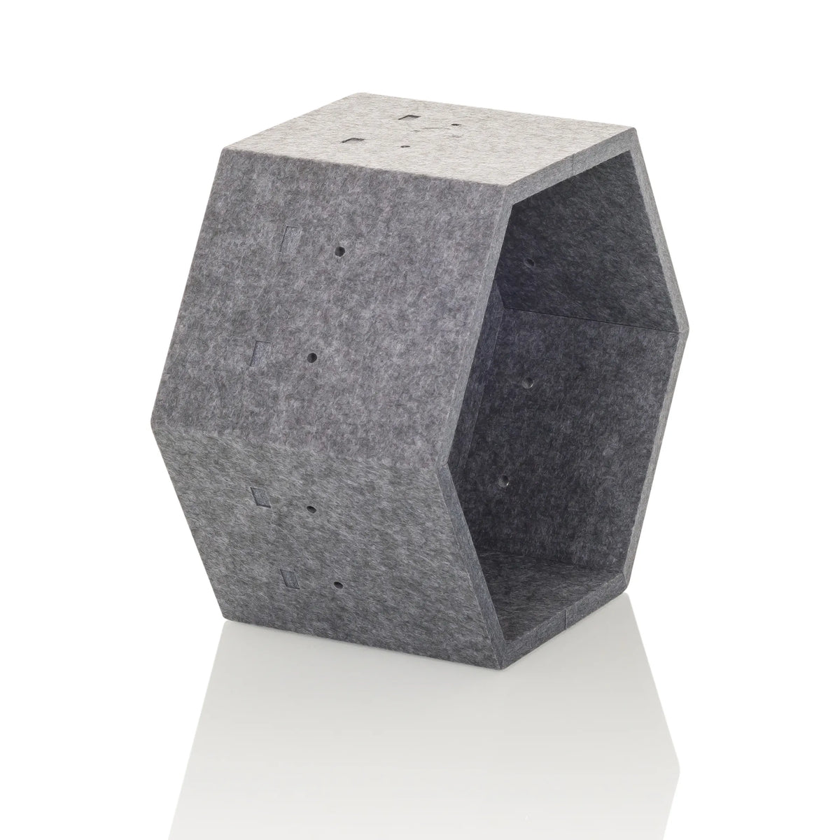 Separador hexagonal de fieltro gris FLEXMIUT STORE S de hjh OFFICE – vista de 360° (vista frontal en diagonal 60°)
