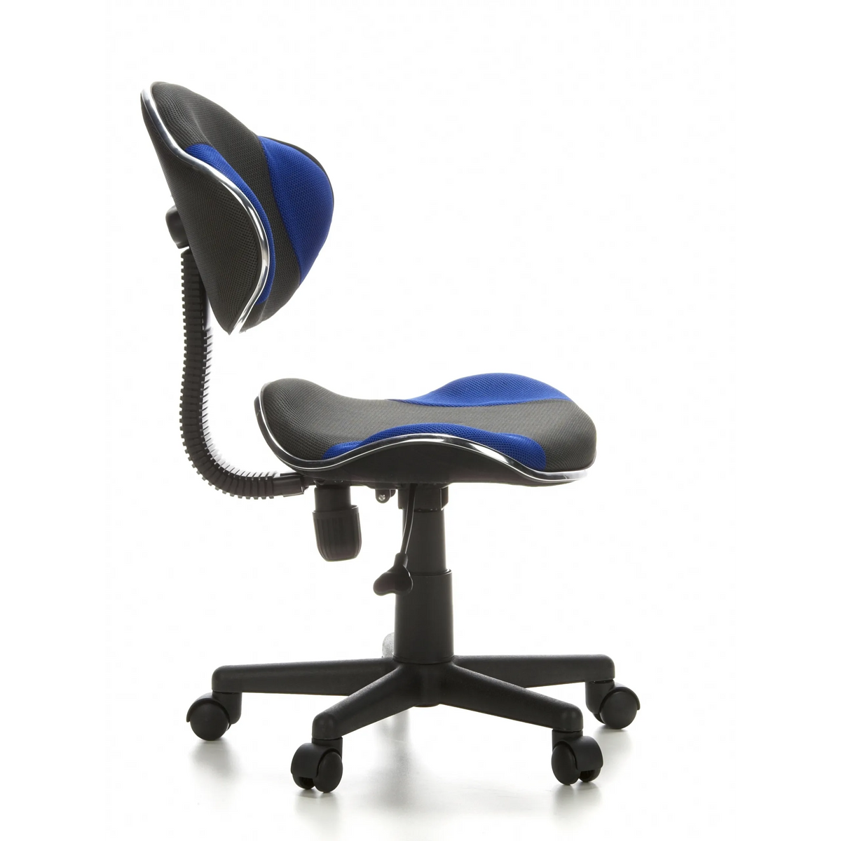 Silla giratoria para niños KIDDY GTI-2 en color gris azulado con respaldo de malla y base de cinco ruedas de hjh OFFICE – vista de 360° (vista lateral 80°)