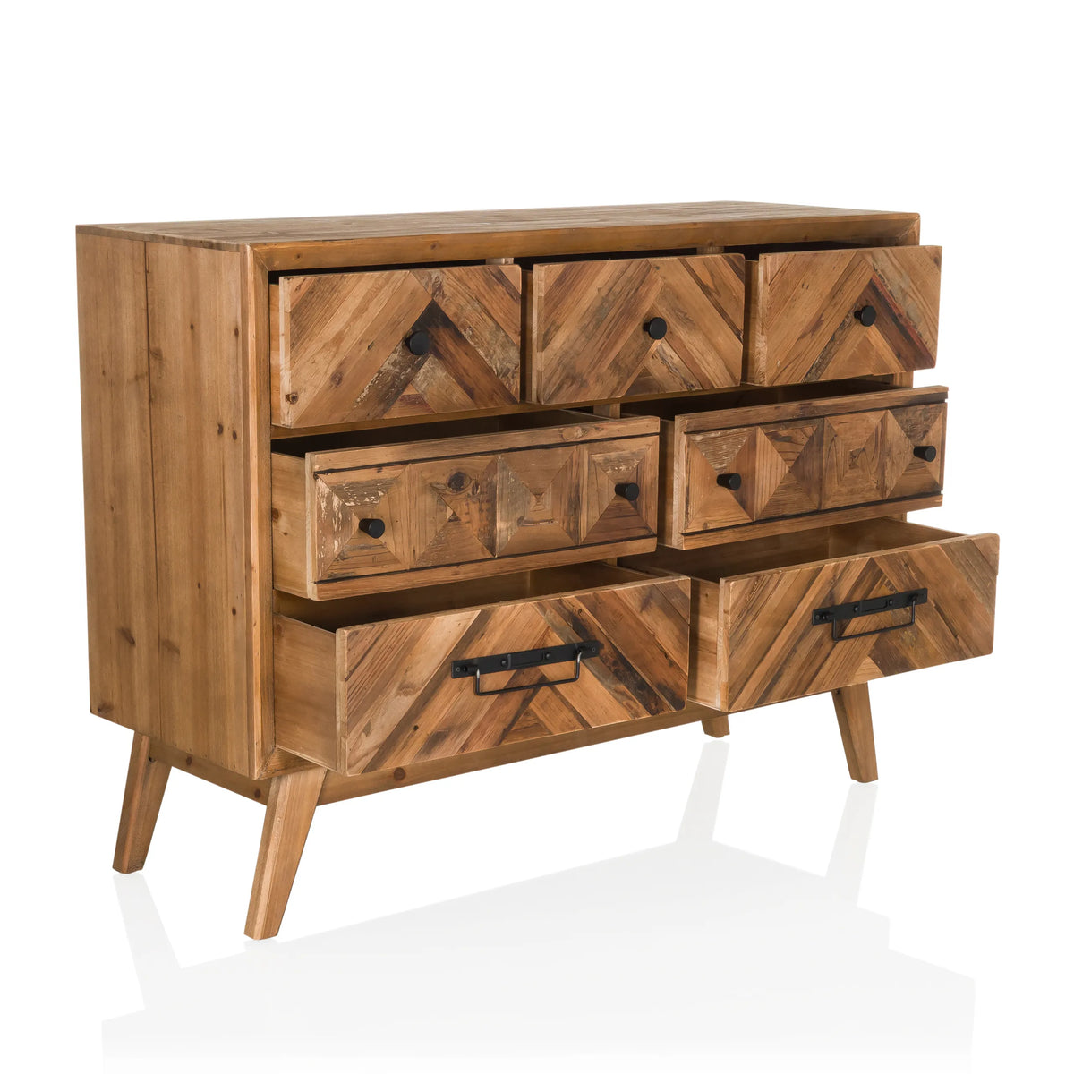 Aparador SANTJAGO WOOD XL de madera marrón oscuro con seis cajones y patas cónicas de hjh LIVING