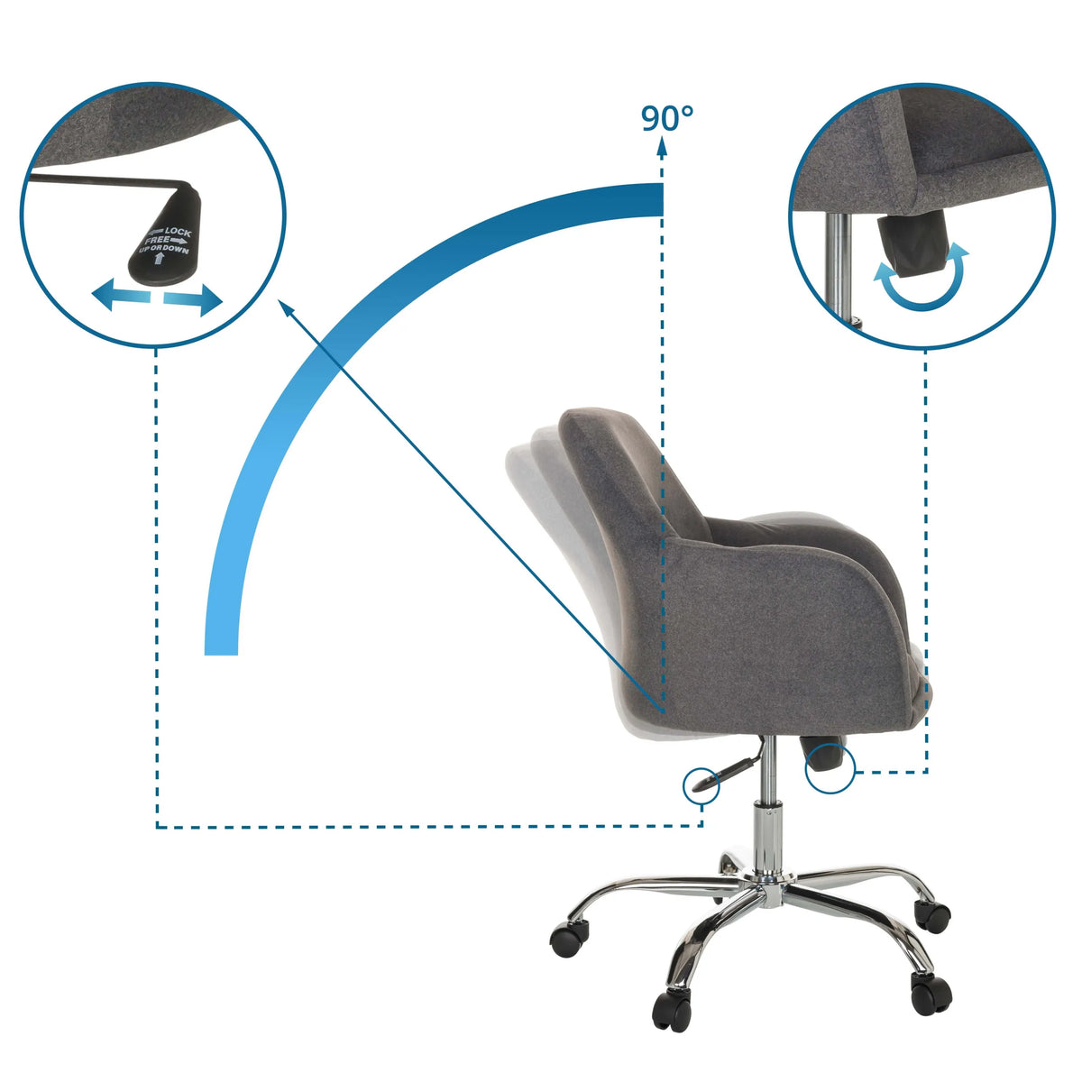 Mecanismo de inclinación con rango de ajuste de 90 grados de la Silla Home Office SOLAO 300 de hjh OFFICE