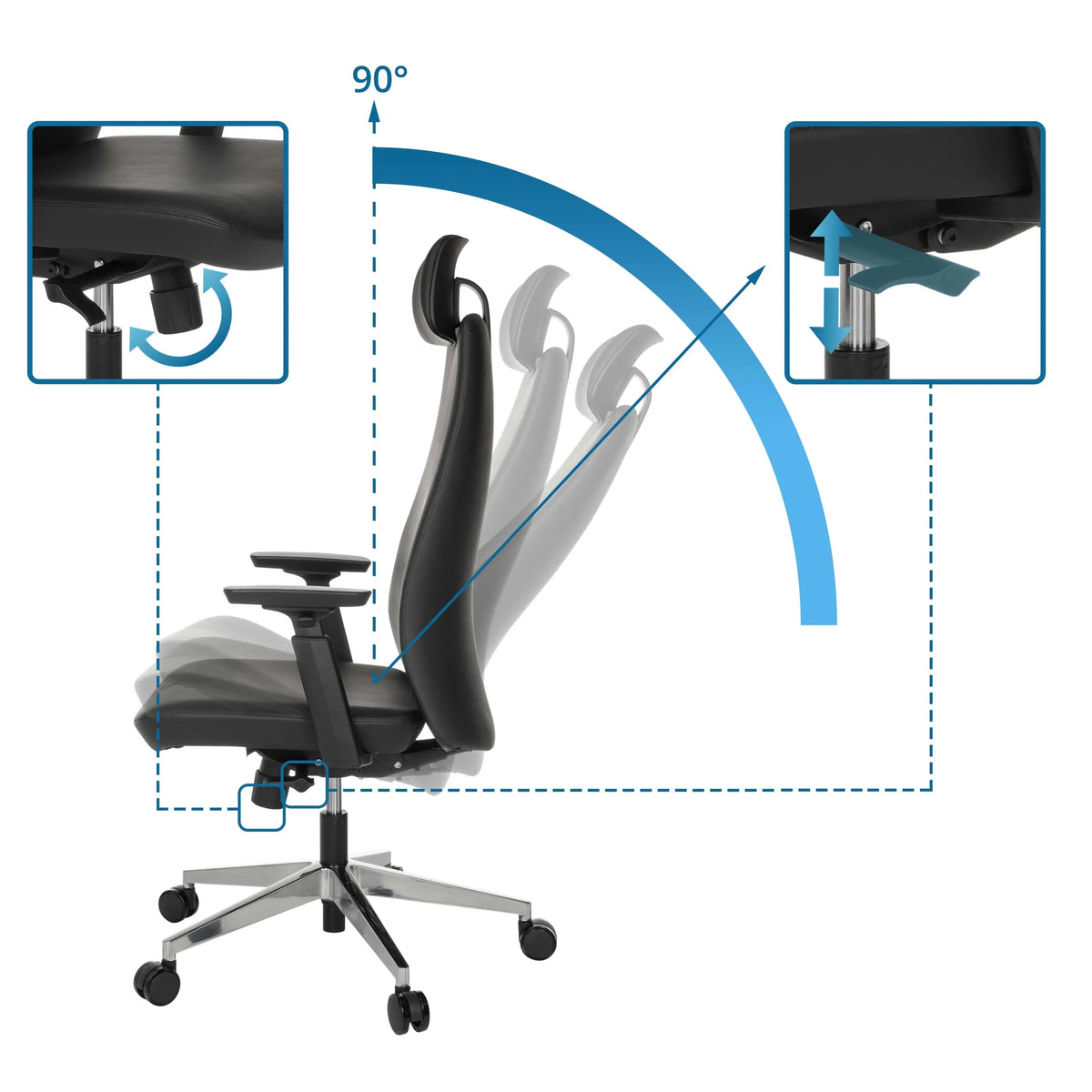 Respaldo ajustable hasta 90 grados y mecanismo de asiento del Sillón de oficina profesional YUCANO I de hjh OFFICE