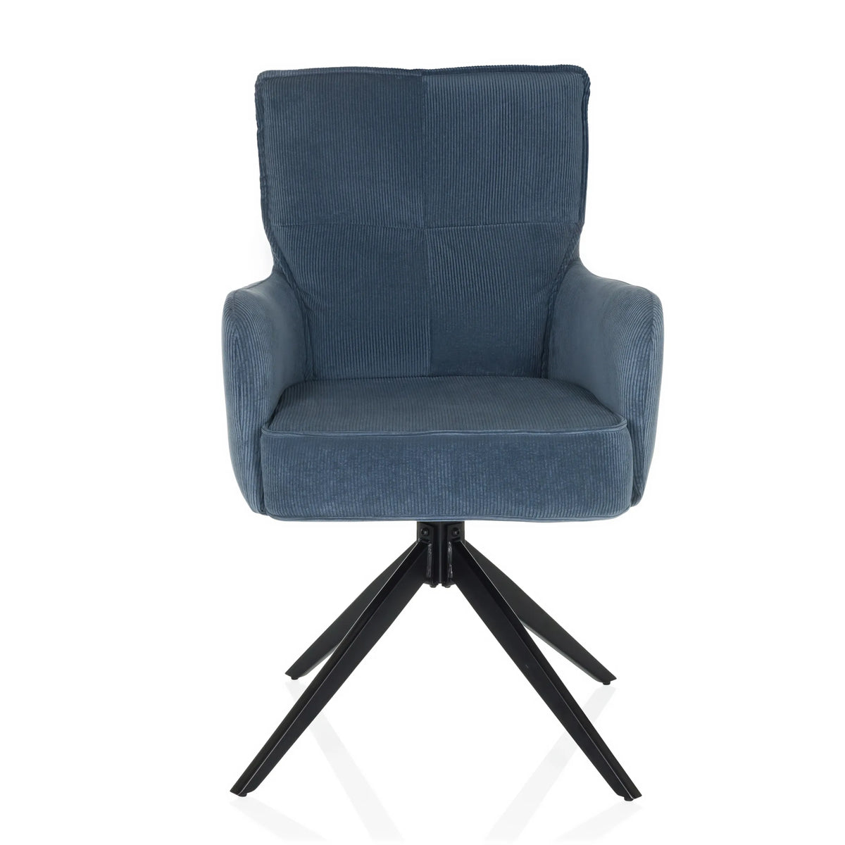 Silla tapizada azul TARUGO con funda de pana y estructura de cuatro patas negra de hjh LIVING – vista de 360° (vista frontal 0°)