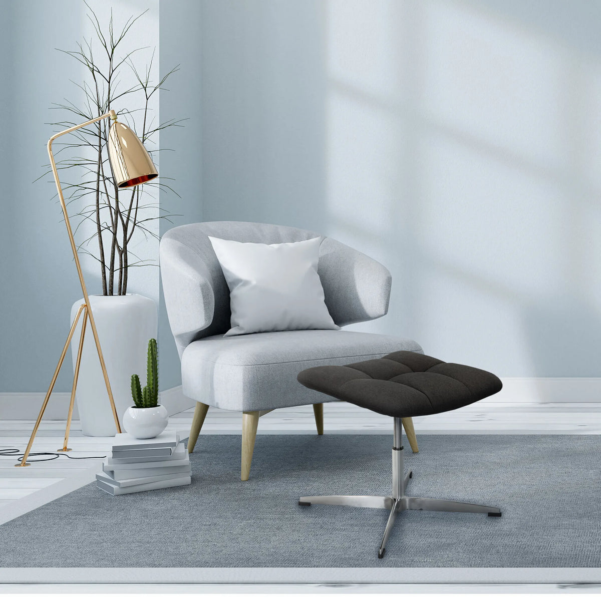 Taburete tapizado negro SARANTO con asiento cuadrado acolchado y base de cruz de metal de hjh OFFICE